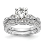 14k White Gold Criss-Cross (Holds 1 carat (6.5mm) Round Center) 1/6 carat Diamond Semi-mount Engagement Ring