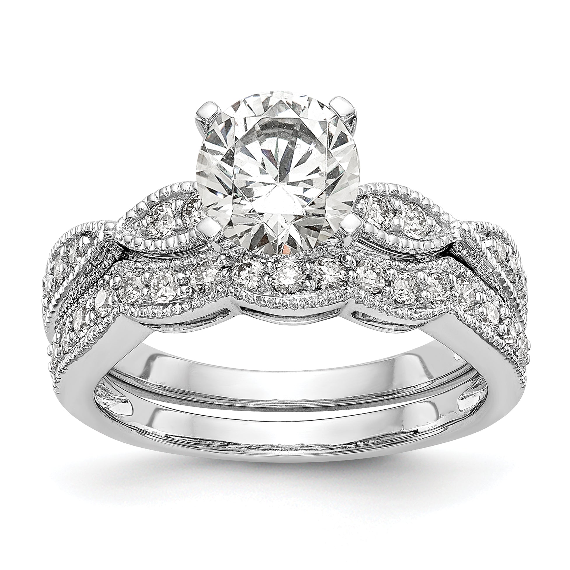 14k White Gold Criss-Cross (Holds 1 carat (6.5mm) Round Center) 1/6 carat Diamond Semi-mount Engagement Ring