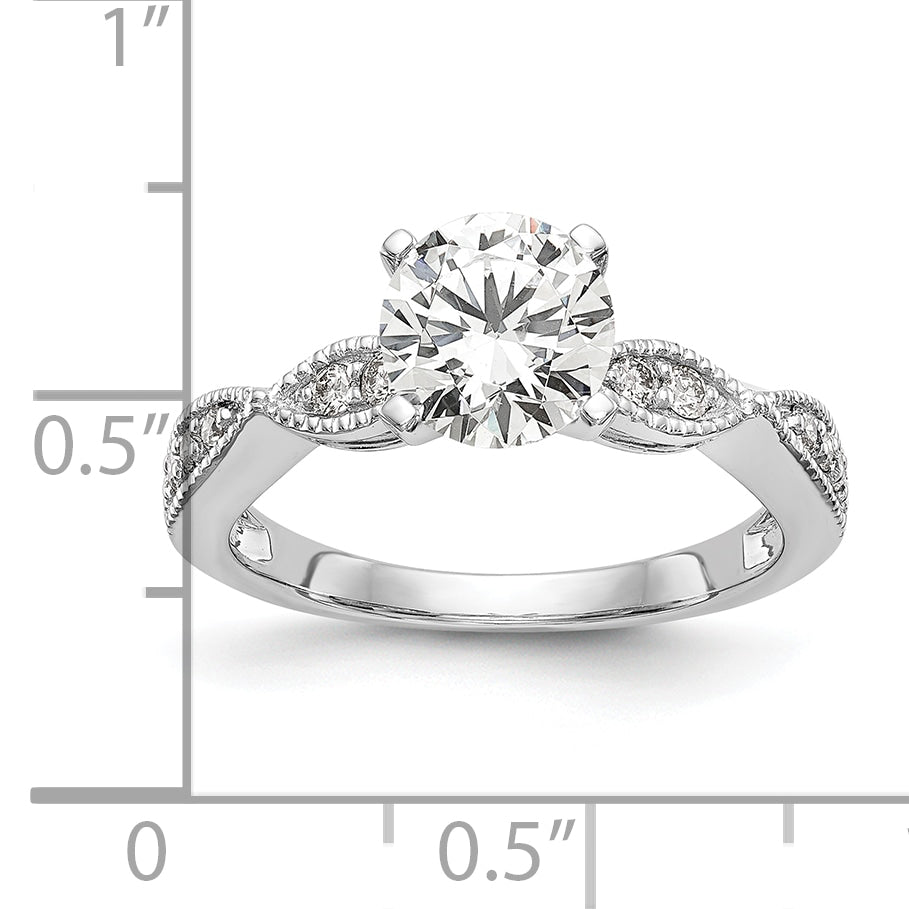 14k White Gold Criss-Cross (Holds 1 carat (6.5mm) Round Center) 1/6 carat Diamond Semi-mount Engagement Ring