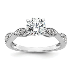 14k White Gold Criss-Cross (Holds 1 carat (6.5mm) Round Center) 1/6 carat Diamond Semi-mount Engagement Ring