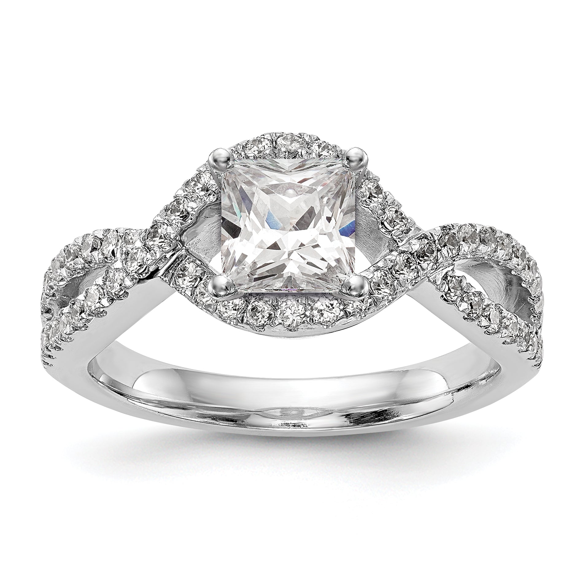 14k White Gold 1/2 carat Lab Grown Diamond VS/SI+ G+ Semi Mount Criss Cross Peg Set Engagement Ring