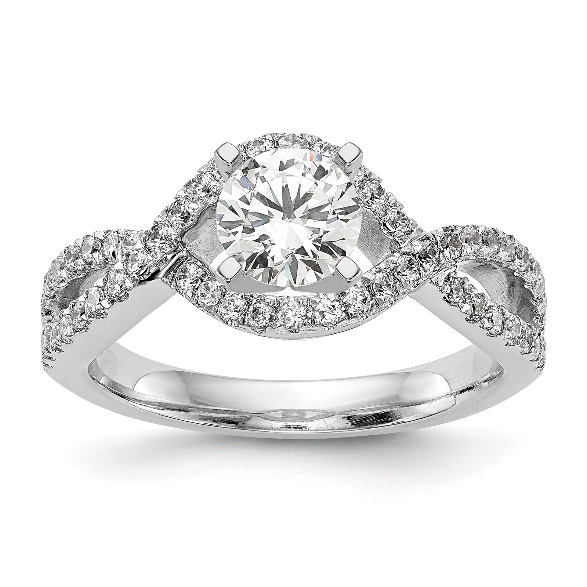 14k White Gold 1/2 carat Lab Grown Diamond VS/SI+ G+ Semi Mount Criss Cross Peg Set Engagement Ring