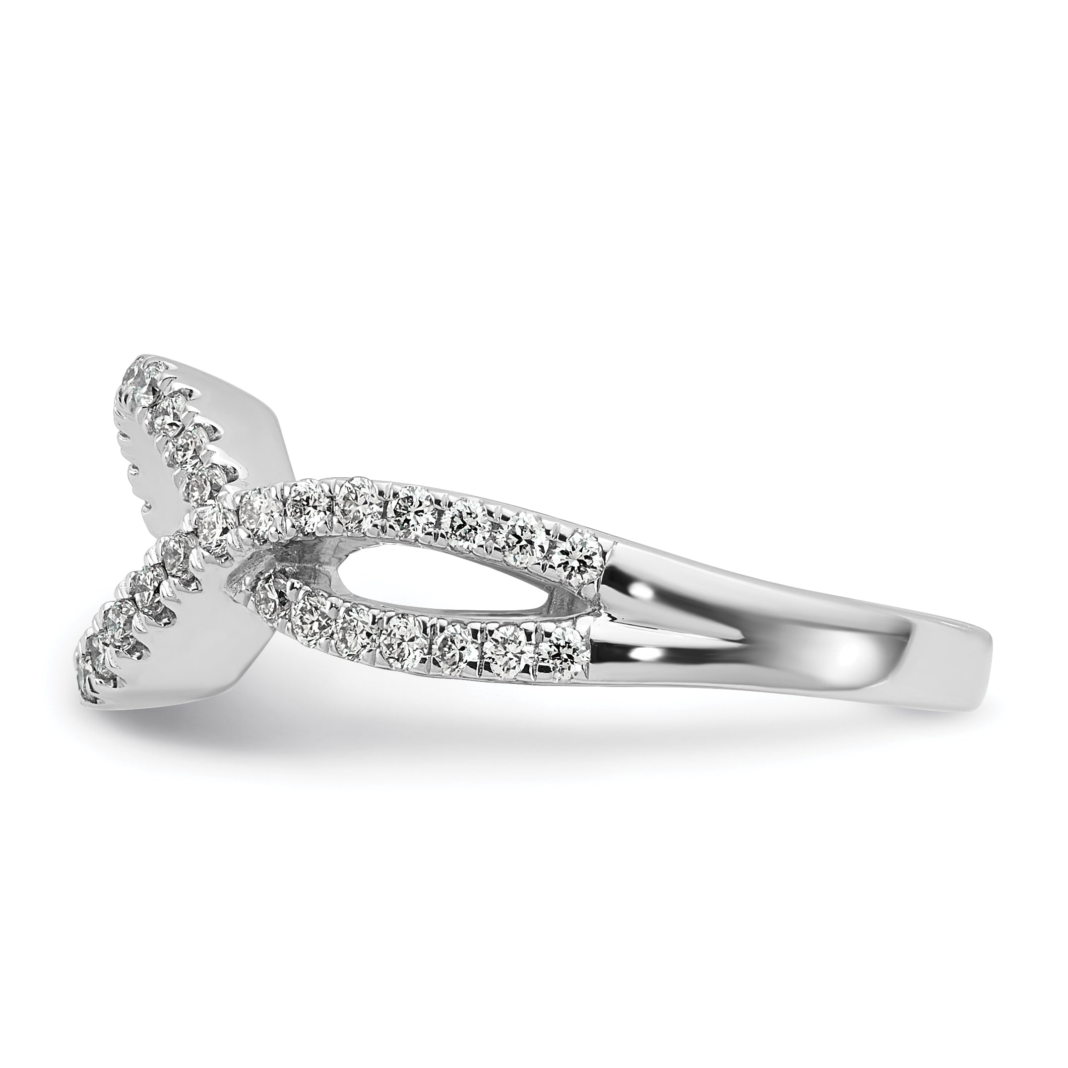 14k White Gold 1/2 carat Lab Grown Diamond VS/SI+ G+ Semi Mount Criss Cross Peg Set Engagement Ring