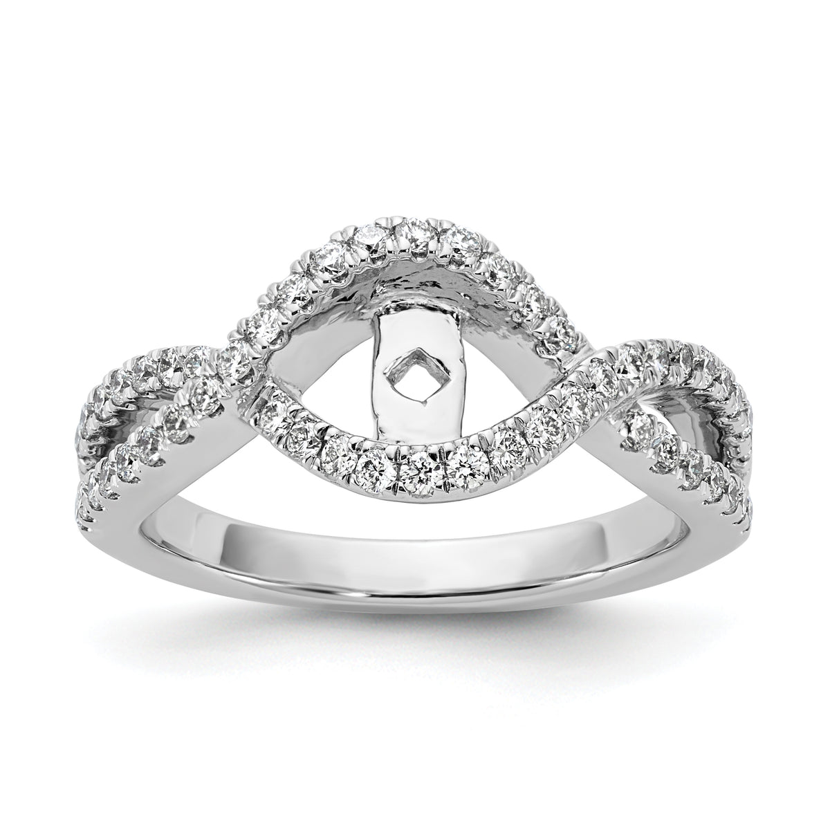 14k White Gold 1/2 carat Lab Grown Diamond VS/SI+ G+ Semi Mount Criss Cross Peg Set Engagement Ring