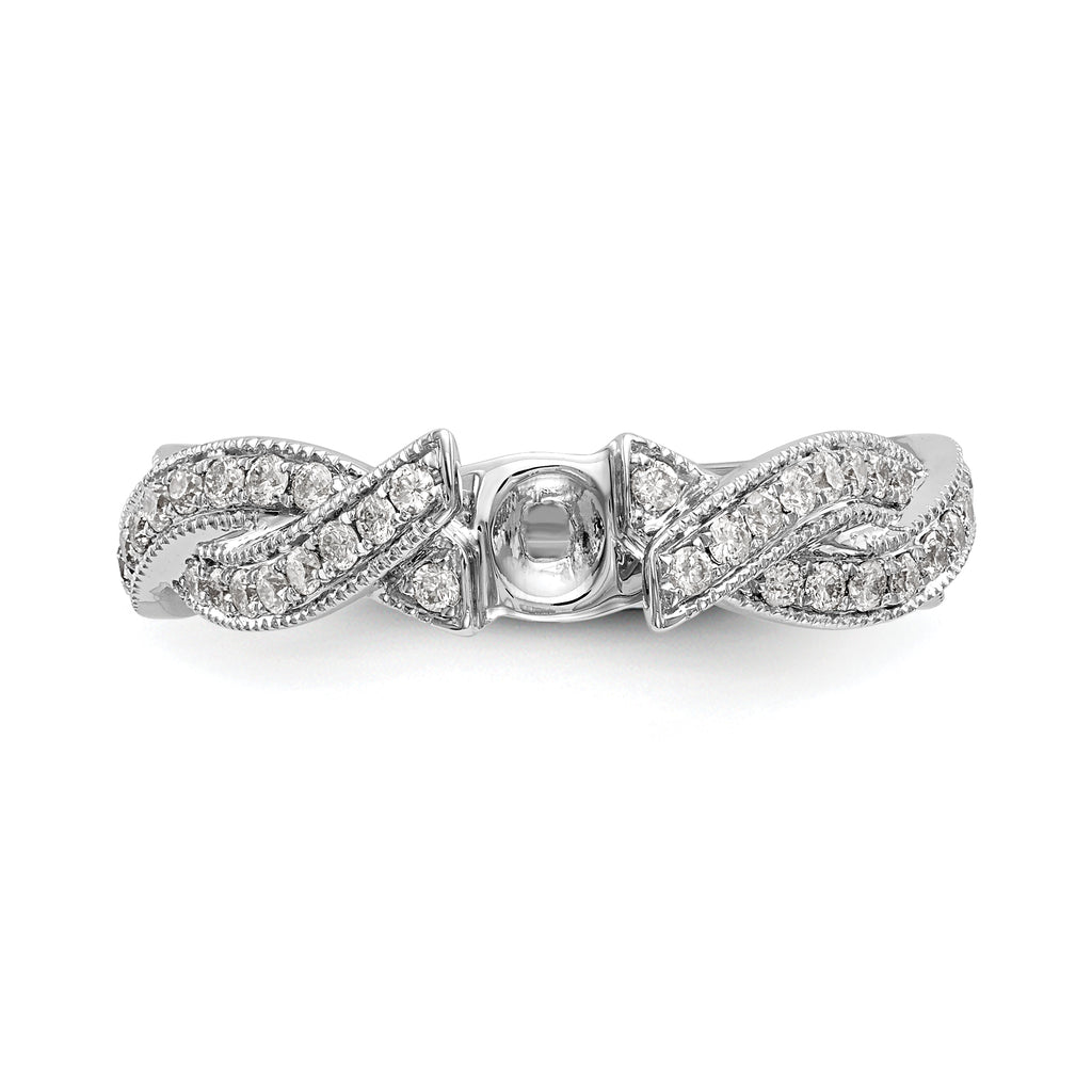 14k White Gold Criss-Cross Peg Set 3/8 carat Diamond Semi-mount Engagement Ring