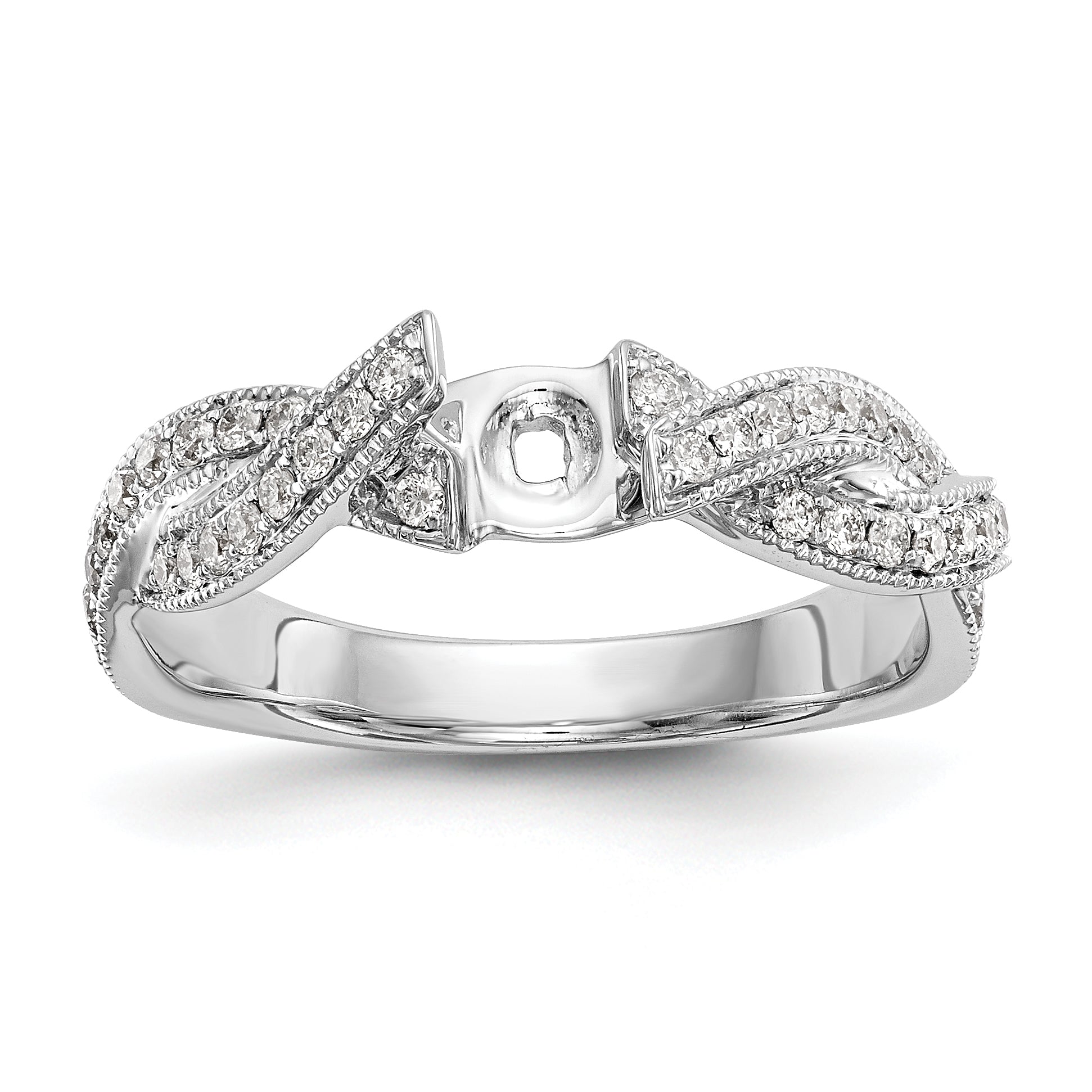 14k White Gold Criss-Cross Peg Set 3/8 carat Diamond Semi-mount Engagement Ring