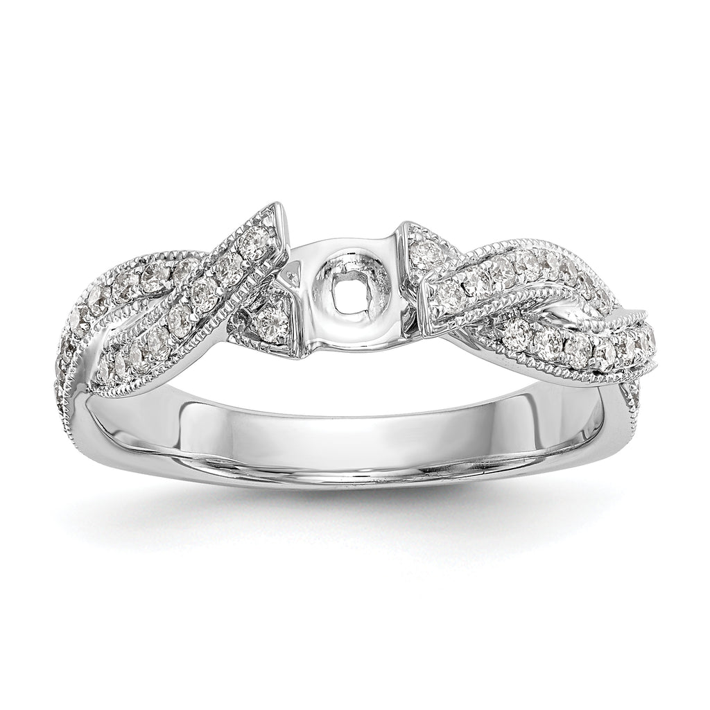 14k White Gold Criss-Cross Peg Set 3/8 carat Diamond Semi-mount Engagement Ring