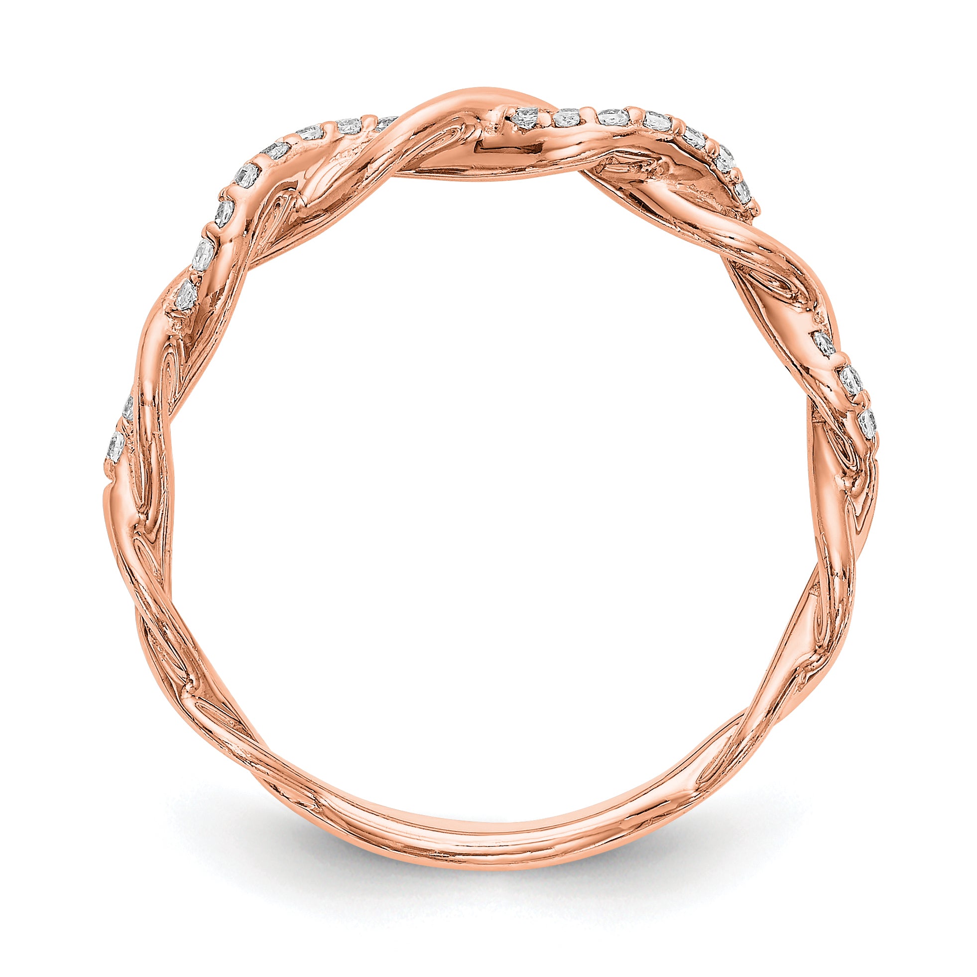 14k Rose Gold 1/8 carat Lab Grown Diamond VS/SI+ G+ Complete Criss Cross Wedding Band