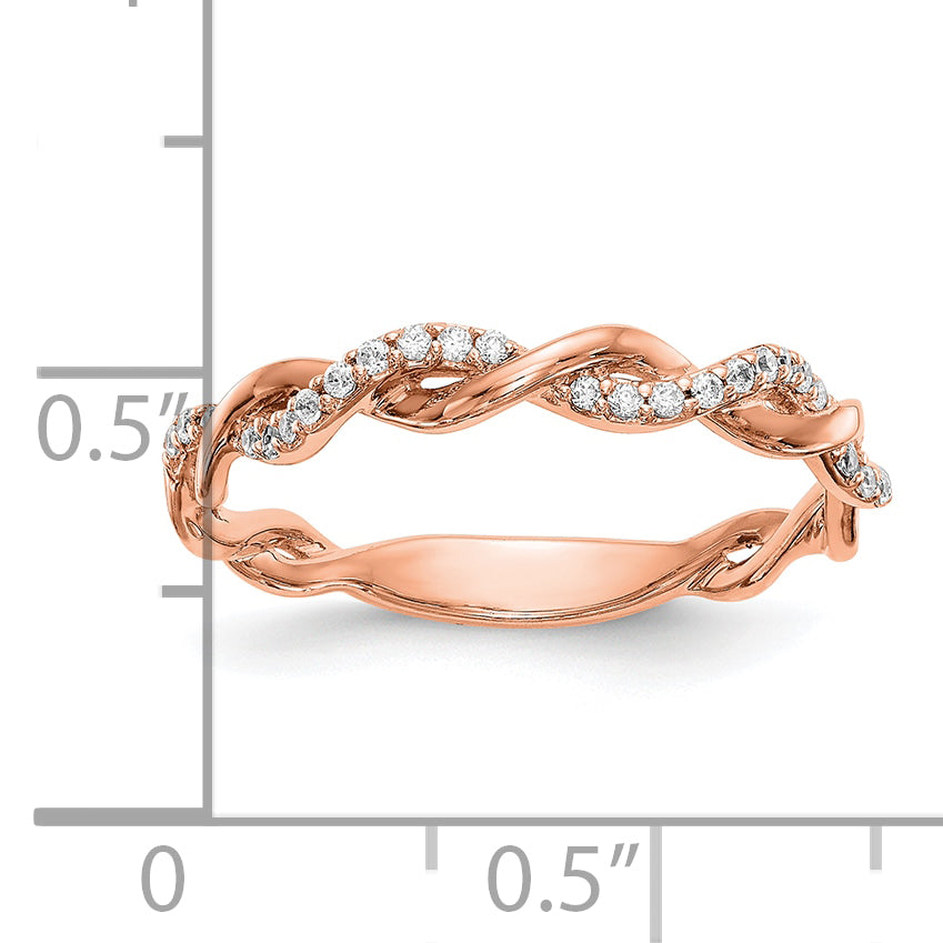14k Rose Gold 1/8 carat Lab Grown Diamond VS/SI+ G+ Complete Criss Cross Wedding Band