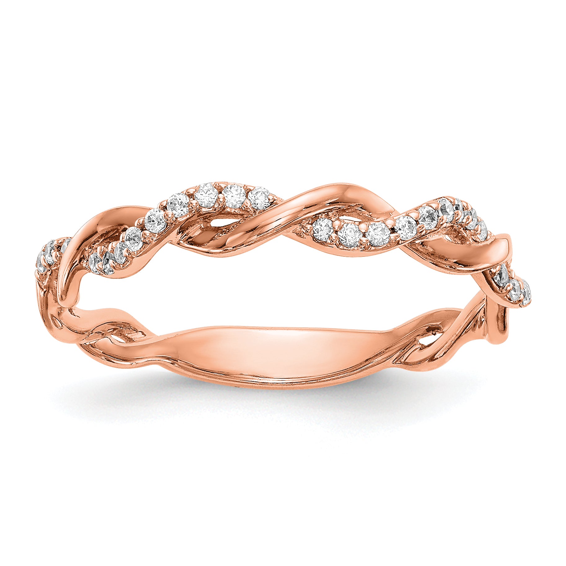 14k Rose Gold 1/8 carat Lab Grown Diamond VS/SI+ G+ Complete Criss Cross Wedding Band Main image