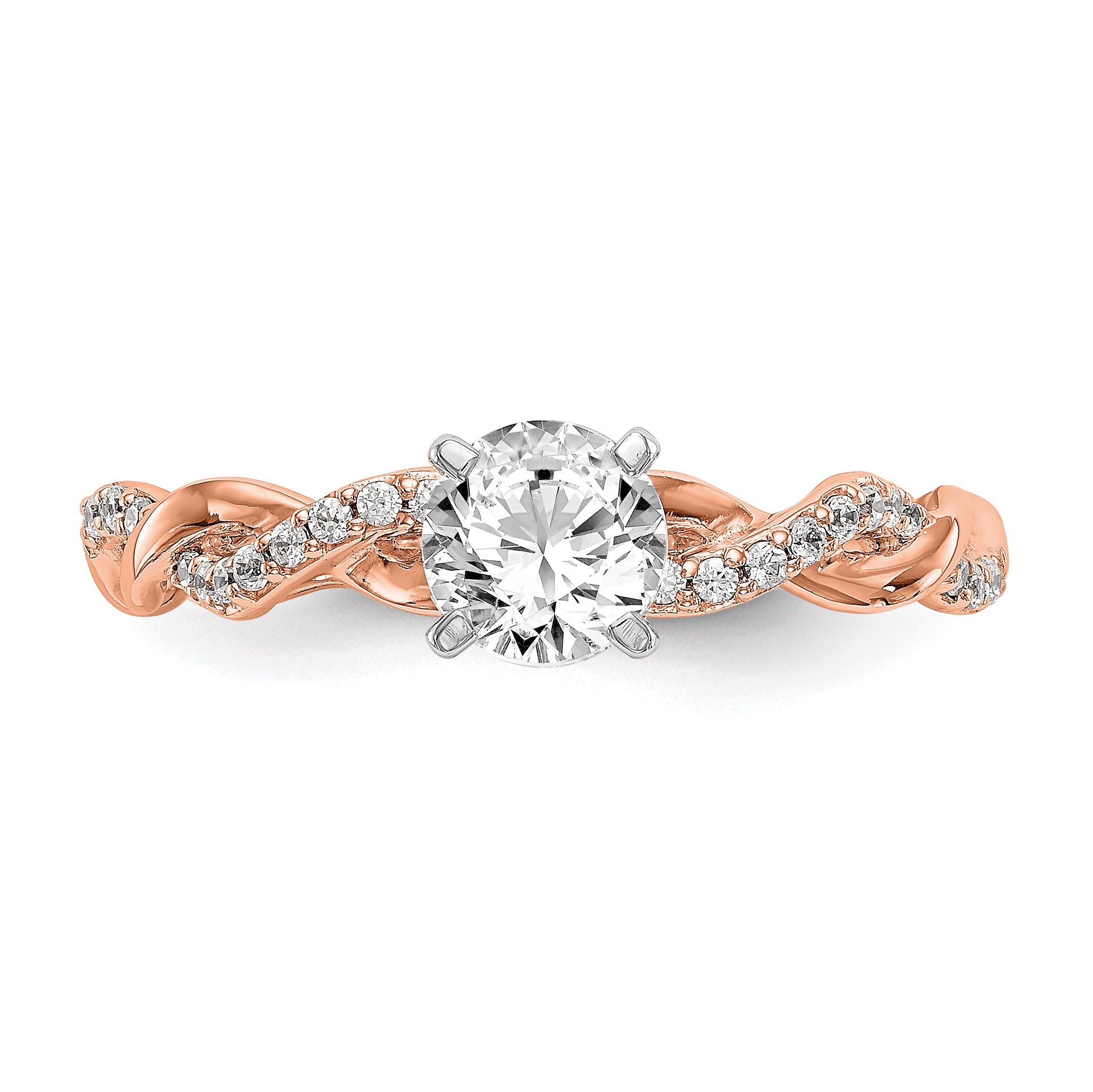 14k Rose Gold 1/10 carat Lab Grown Diamond VS/SI+ G+ Semi Mount Peg Set Criss Cross Engagement Ring