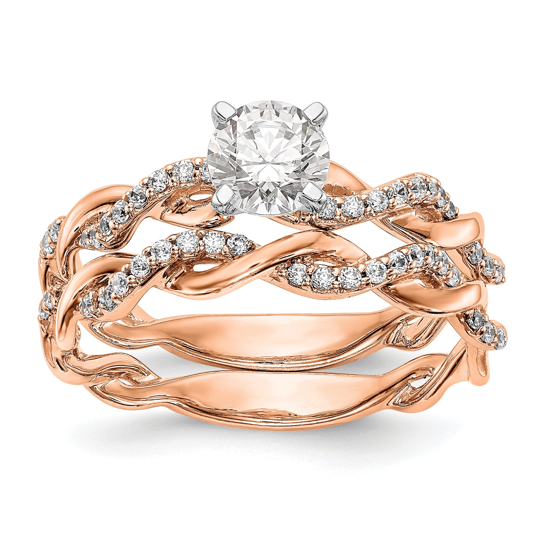 14k Rose Gold 1/10 carat Lab Grown Diamond VS/SI+ G+ Semi Mount Peg Set Criss Cross Engagement Ring