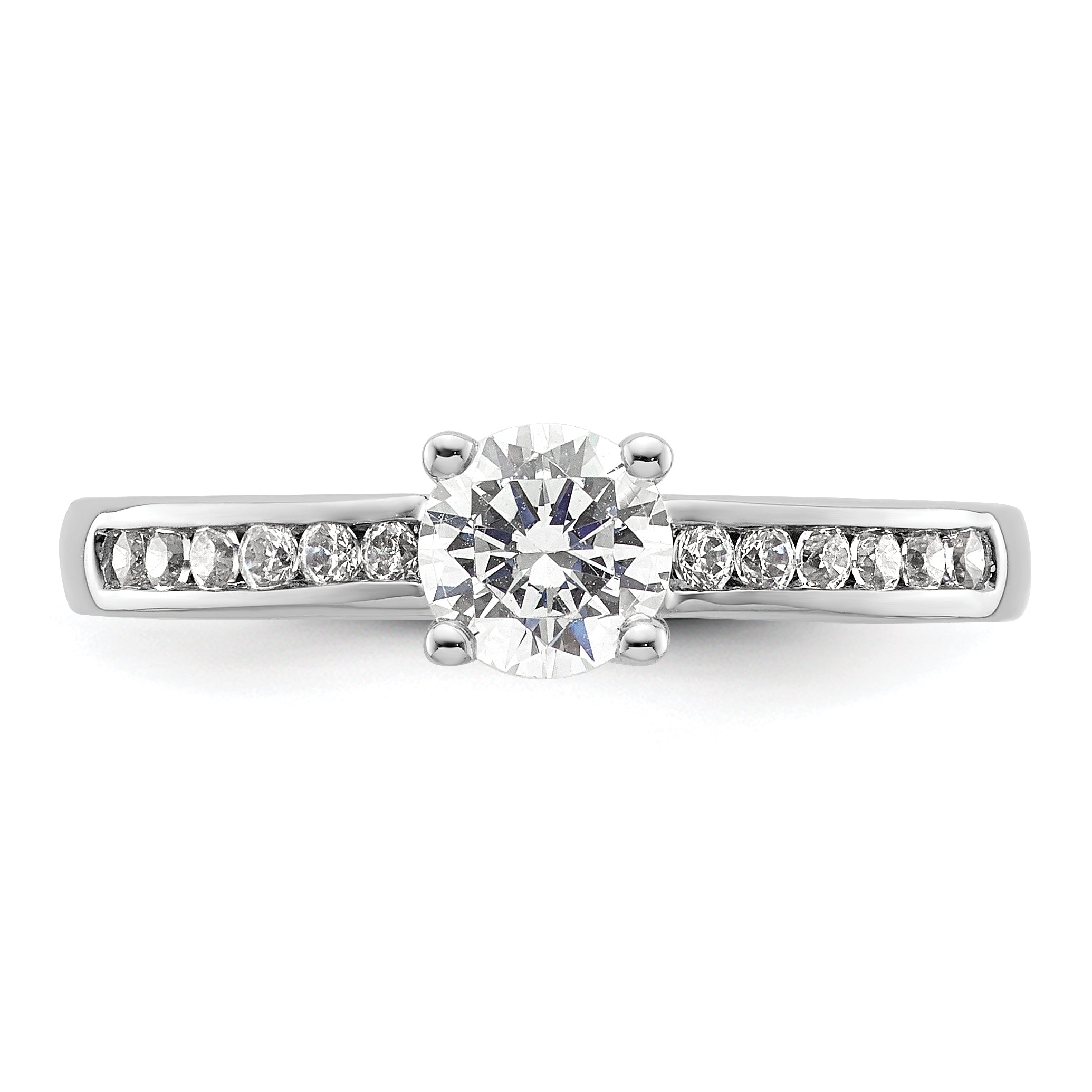 14k White Gold 3/4 carat Lab Grown Diamond VS/SI+ G+ Round Complete Channel Set Shared Prong Engagement Ring