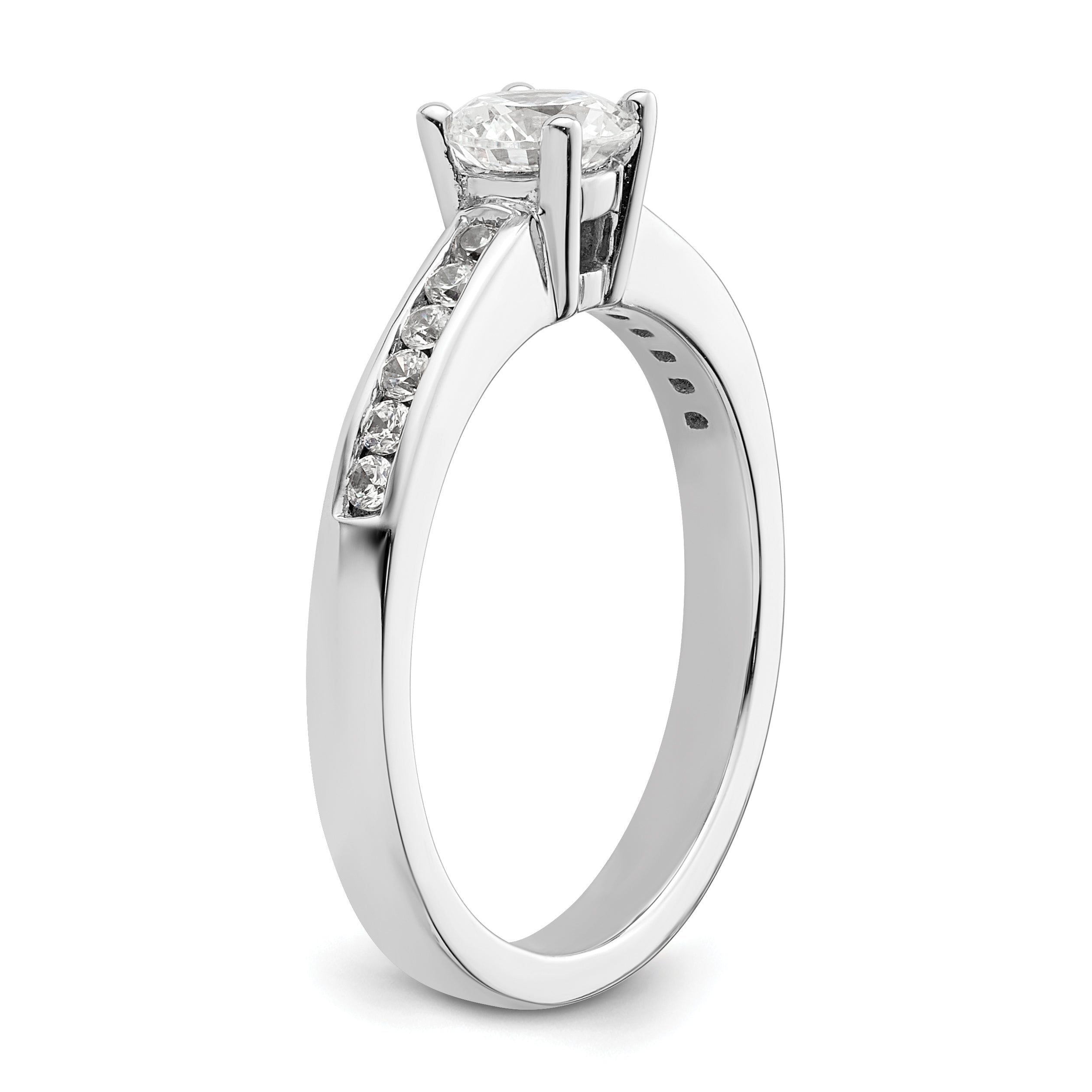 14k White Gold 3/4 carat Lab Grown Diamond VS/SI+ G+ Round Complete Channel Set Shared Prong Engagement Ring