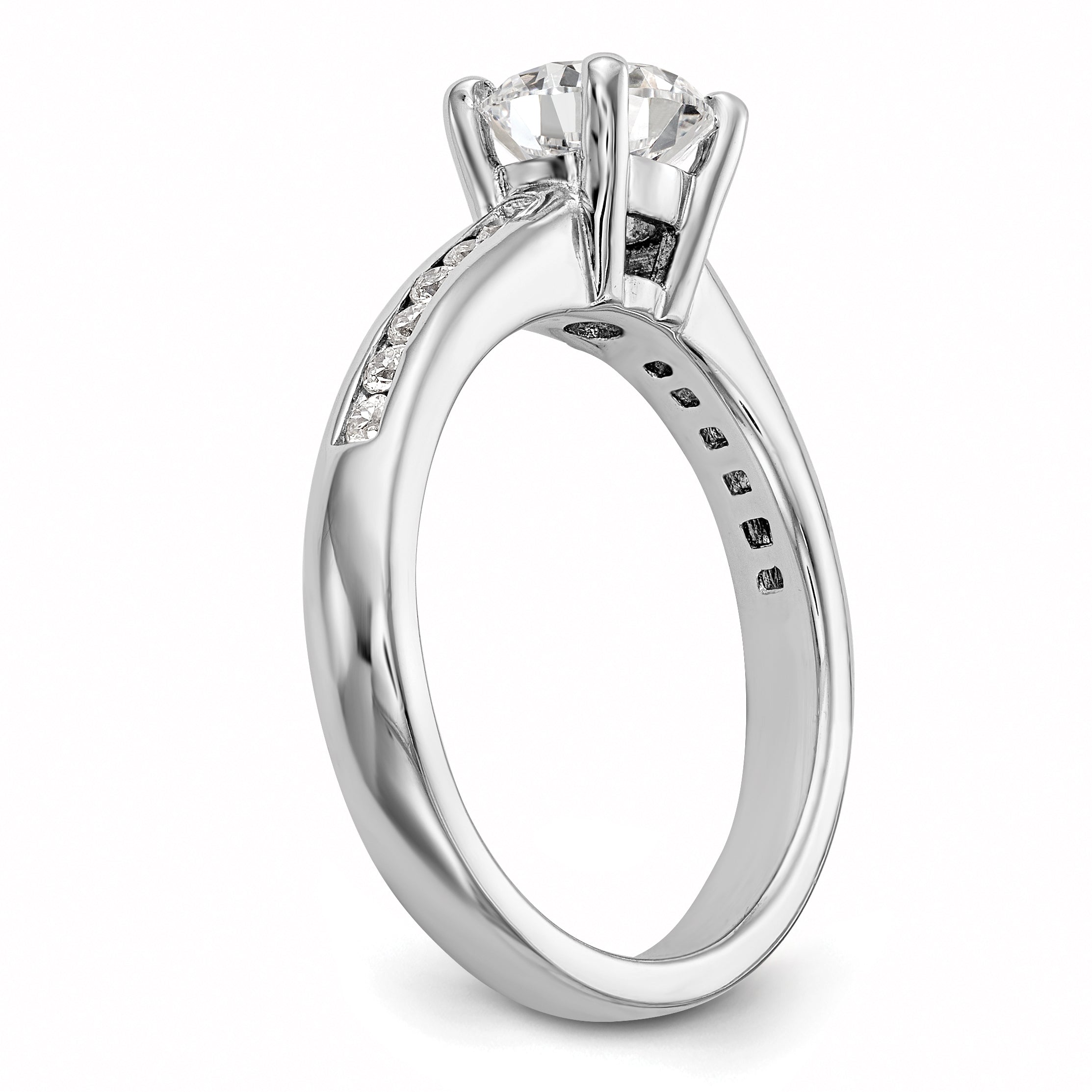 14k White Gold 1/4 carat Lab Grown Diamond VS/SI+ G+ 1 carat Center Round Semi Mount Channel Set Shared Prong Engagement Ring