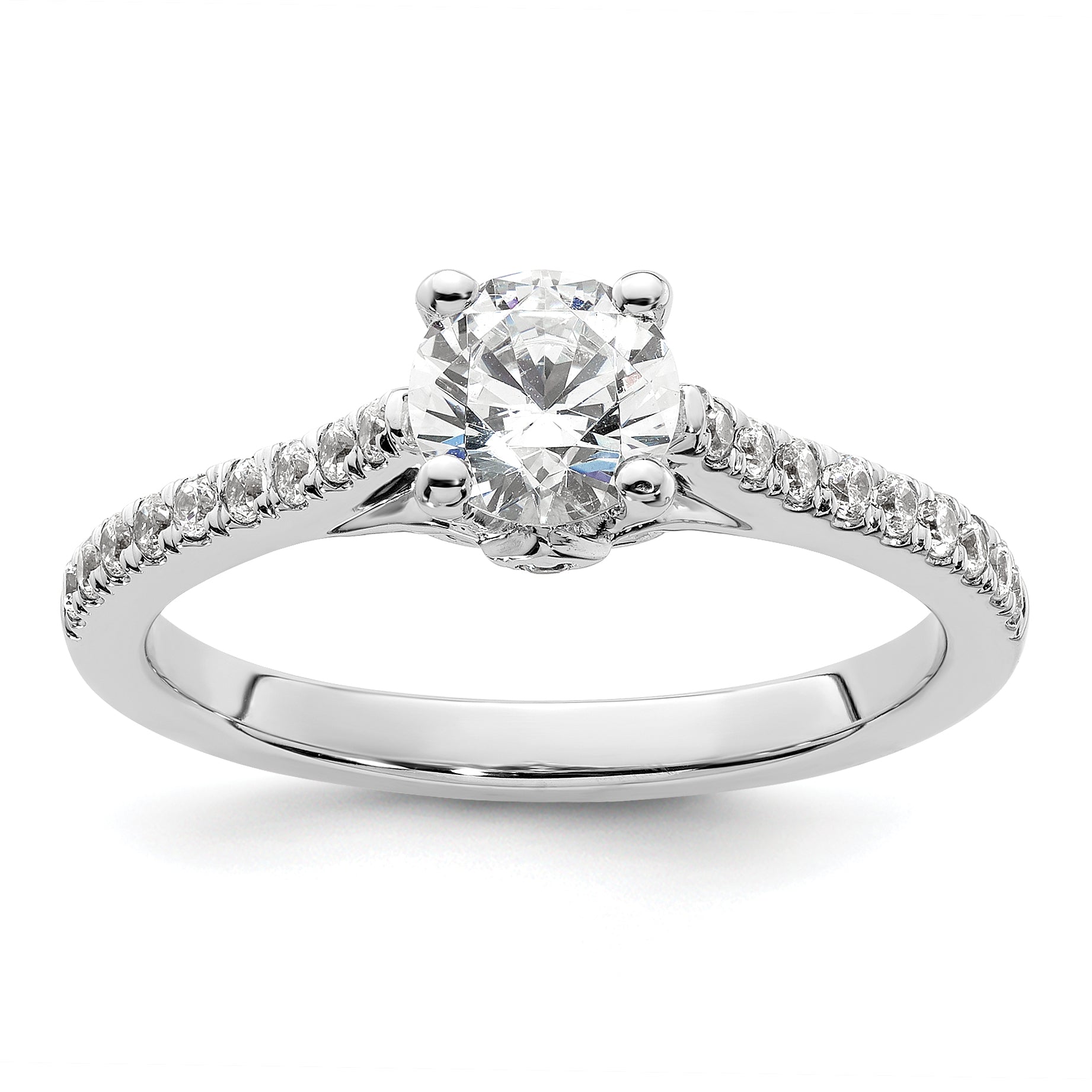 14k White Gold 1/4 carat Lab Grown Diamond VS/SI+ G+ 3/4 carat Center Round Semi Mount Engagement Ring Main image