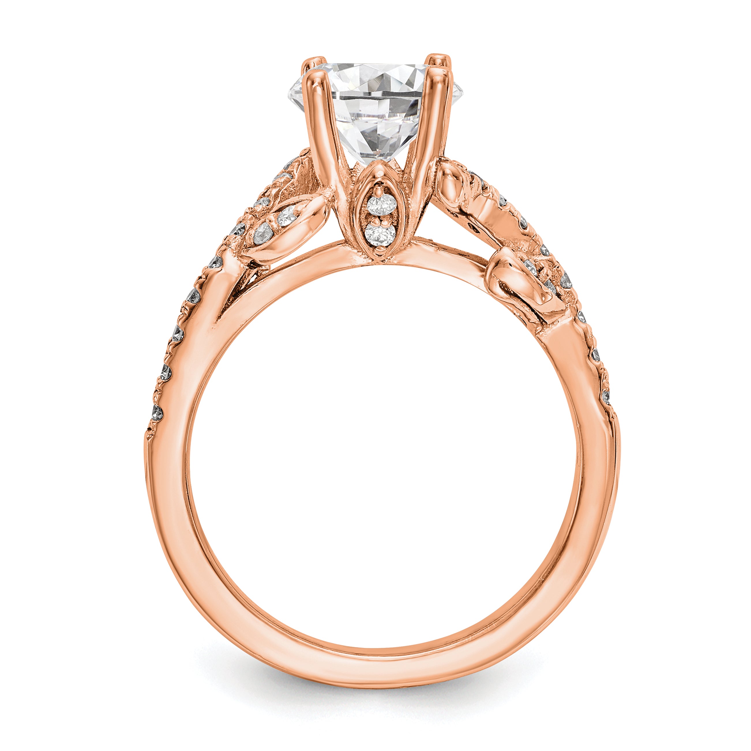 14k Rose Gold 3/8 carat Lab Grown Diamond VS/SI+ G+ 3/4 carat Center Round Semi Mount Channel Set Shared Prong Engagement Ring Secondary image