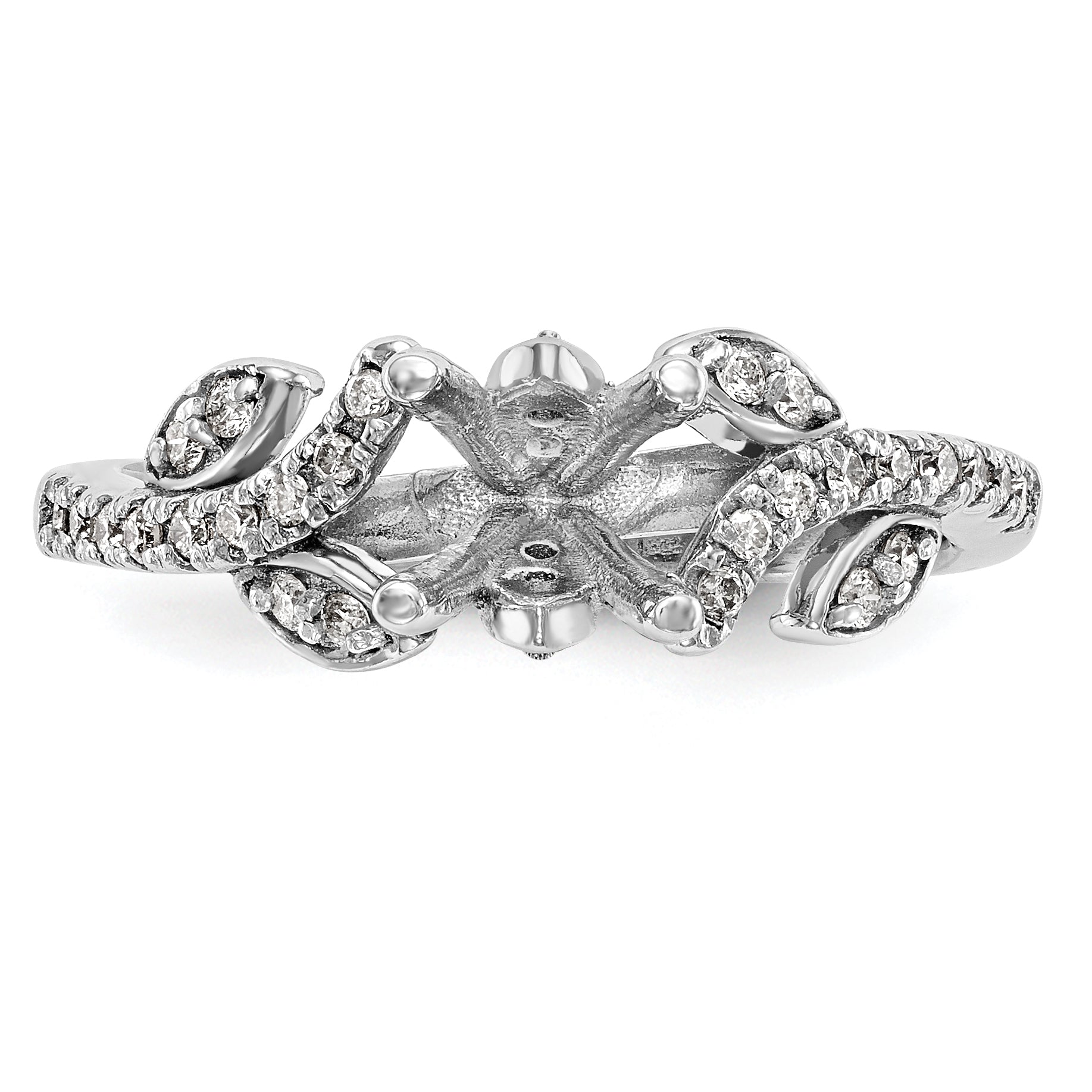 14k White Gold 3/8 carat Lab Grown Diamond VS/SI+ G+ 3/4 carat Center Round Semi Mount Channel Set Shared Prong Engagement Ring