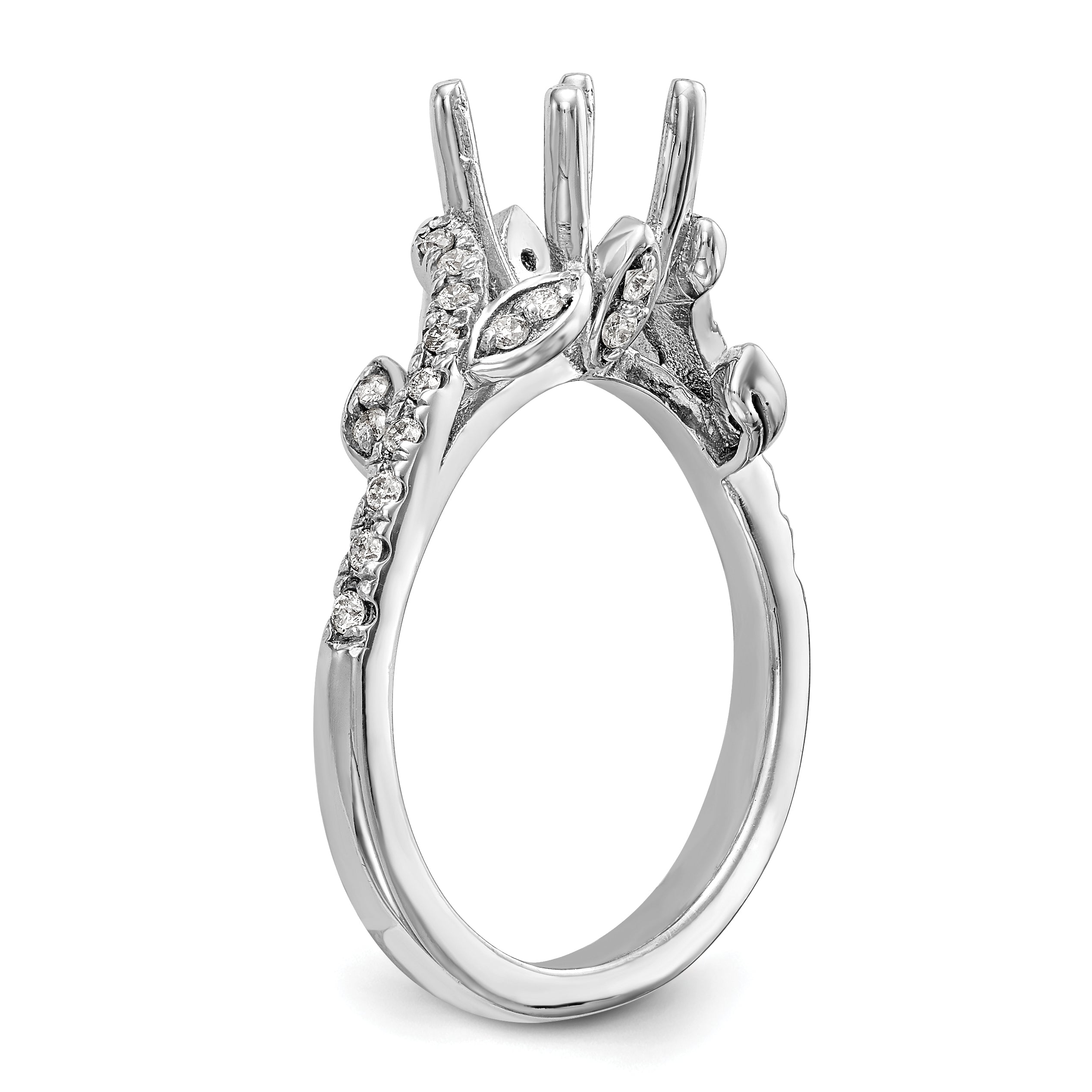 14k White Gold 3/8 carat Lab Grown Diamond VS/SI+ G+ 3/4 carat Center Round Semi Mount Channel Set Shared Prong Engagement Ring