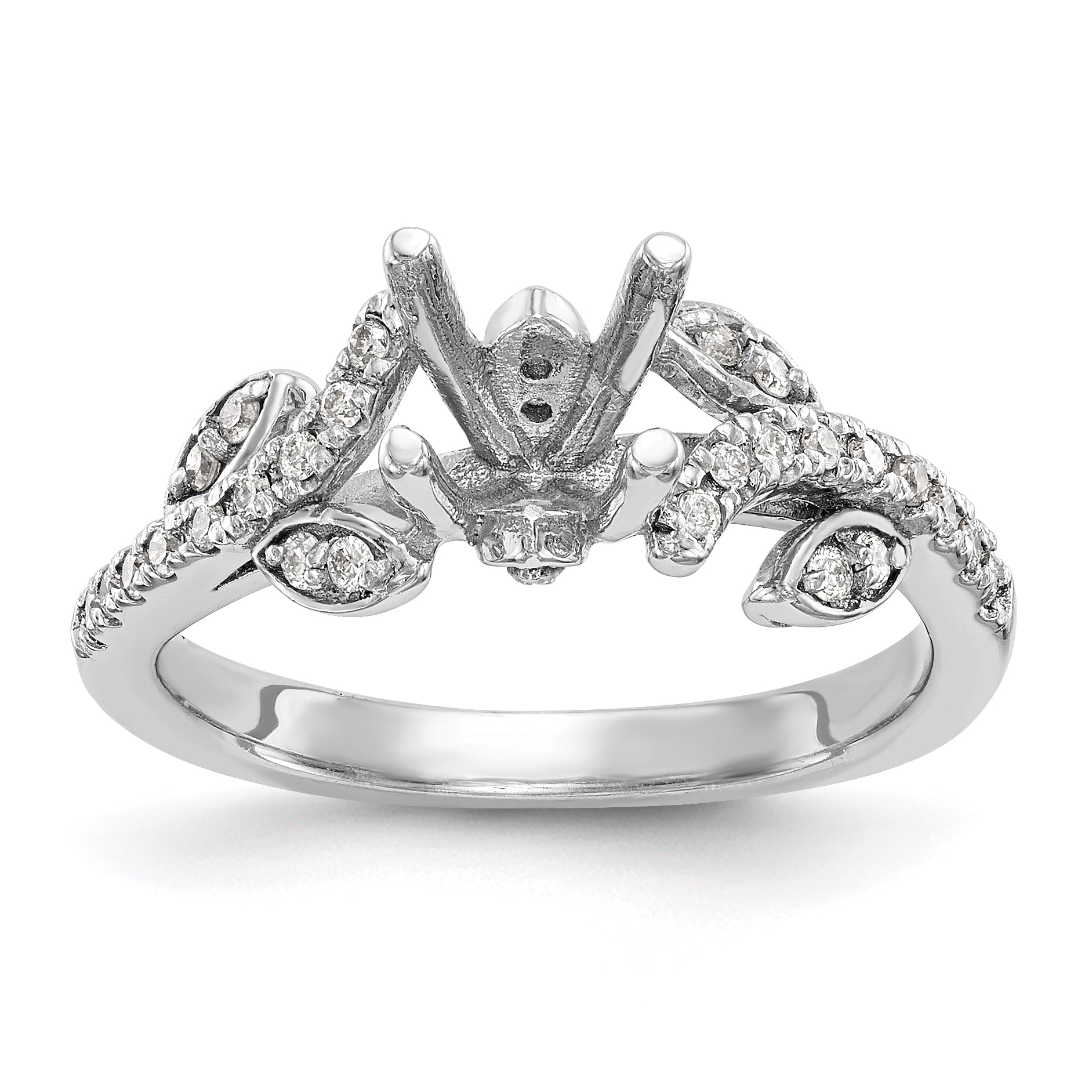 14k White Gold 3/8 carat Lab Grown Diamond VS/SI+ G+ 3/4 carat Center Round Semi Mount Channel Set Shared Prong Engagement Ring