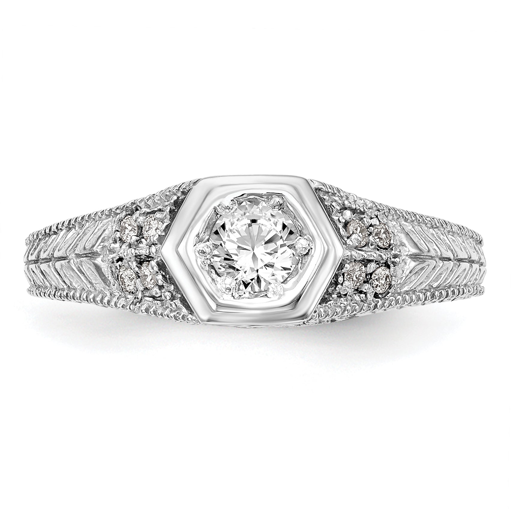 14k White Gold 1/5 carat Lab Grown Diamond VS/SI+ G+ Round Complete Shared Prong Engagement Ring