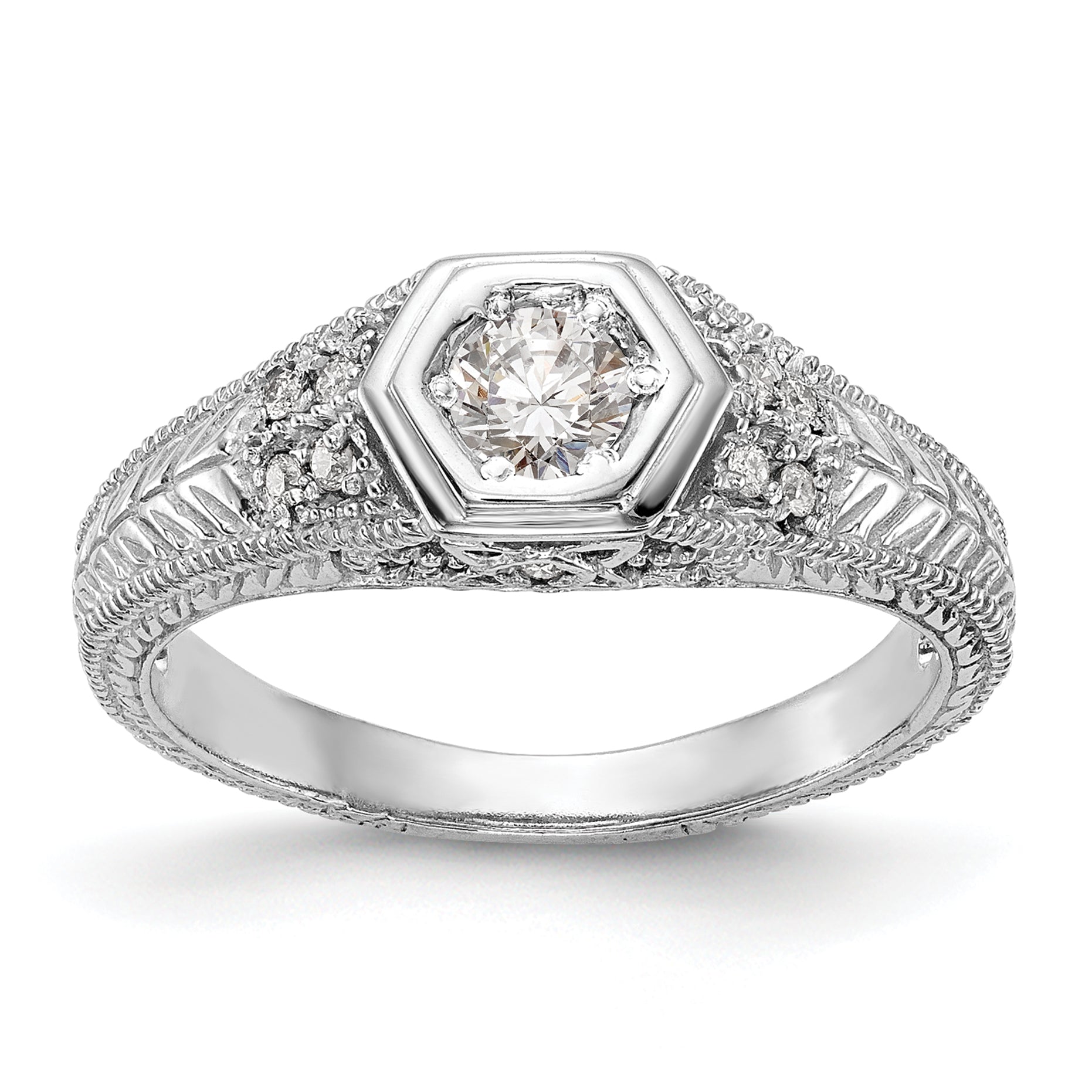 14k White Gold 1/5 carat Lab Grown Diamond VS/SI+ G+ Round Complete Shared Prong Engagement Ring Main image