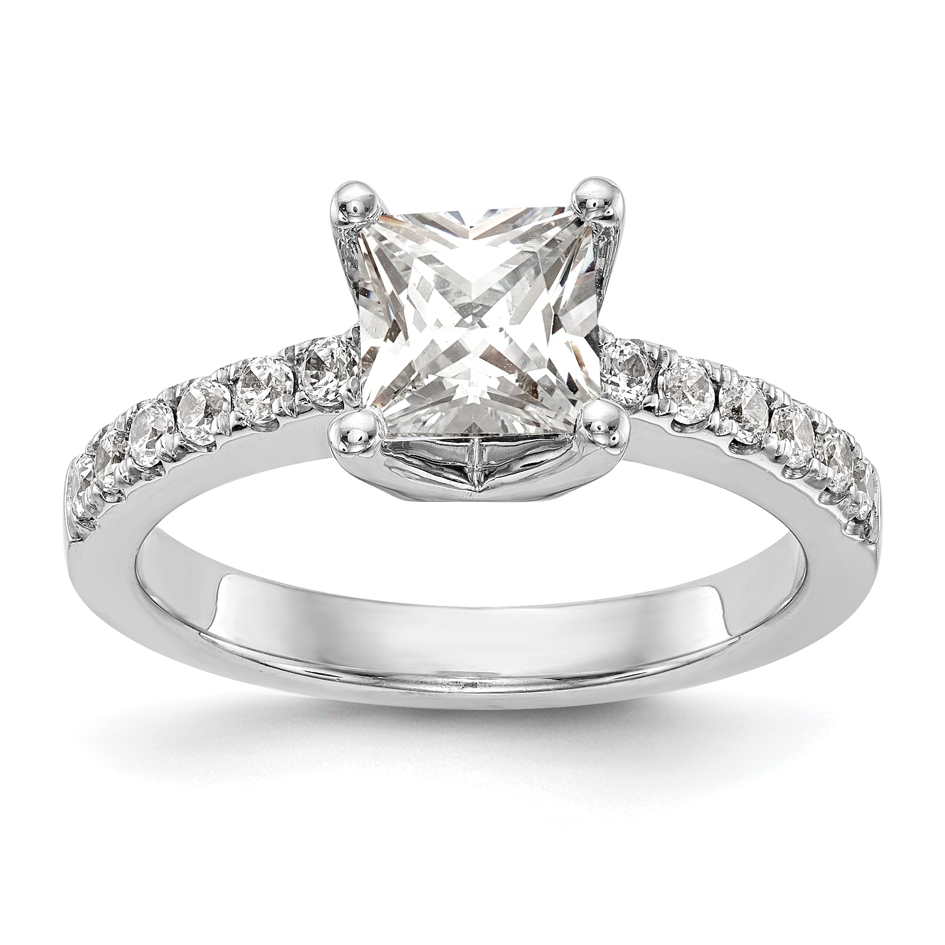 14k White Gold 1/5 carat Lab Grown Diamond VS/SI+ G+ Princess 1 carat center Semi Mount Engagement Ring Main image
