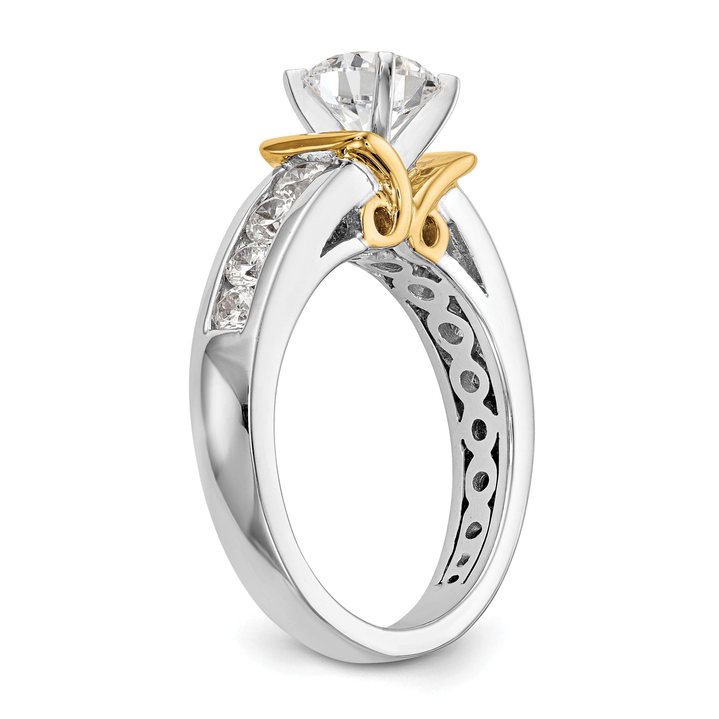 14k Two Tone 5/8 carat Lab Grown Diamond VS/SI+ G+ Semi Mount Peg Set Engagement Ring