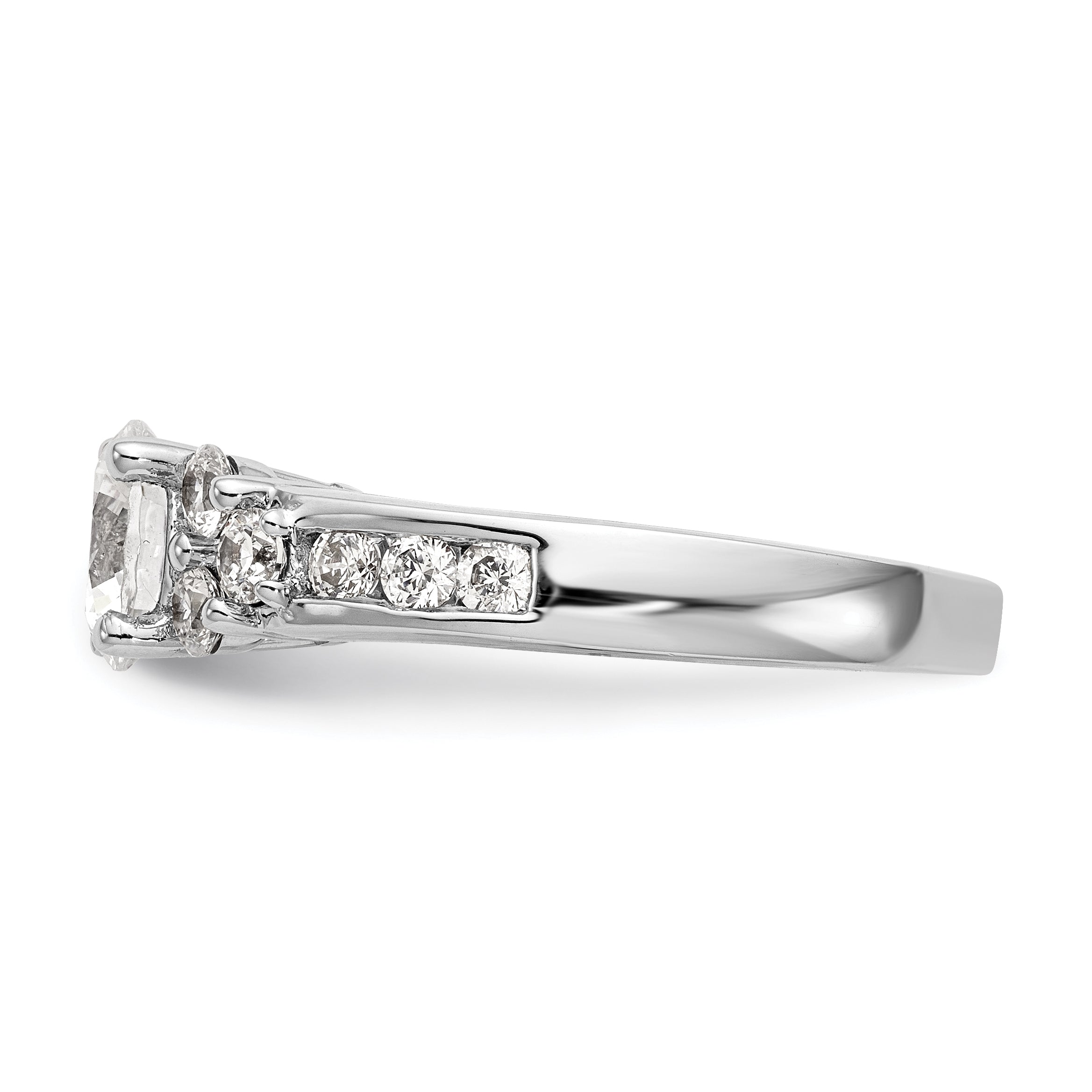 14k White Gold 3/4 carat Lab Grown Diamond VS/SI+ G+ 1 1/4 carat Center Round Semi Mount Channel Set Shared Prong Engagement Ring