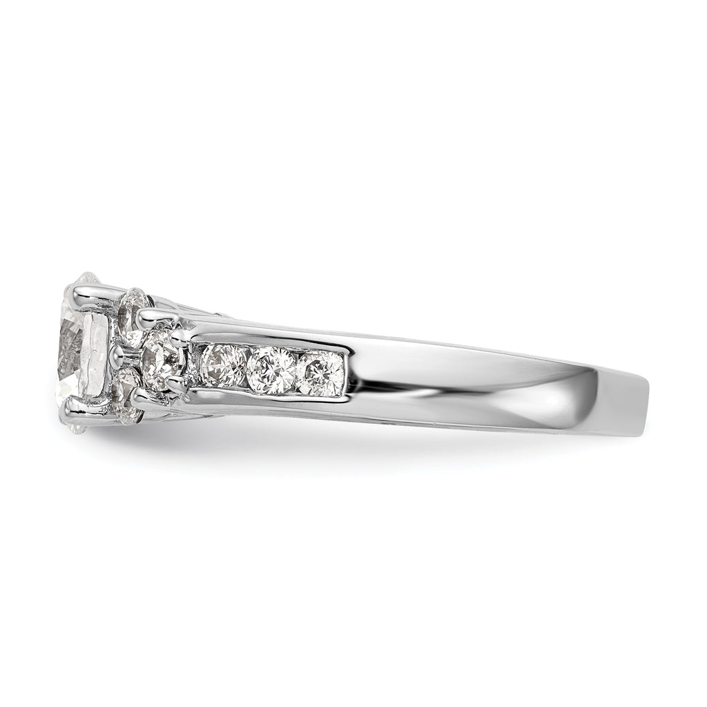 14k White Gold 3/4 carat Lab Grown Diamond VS/SI+ G+ 1 1/4 carat Center Round Semi Mount Channel Set Shared Prong Engagement Ring