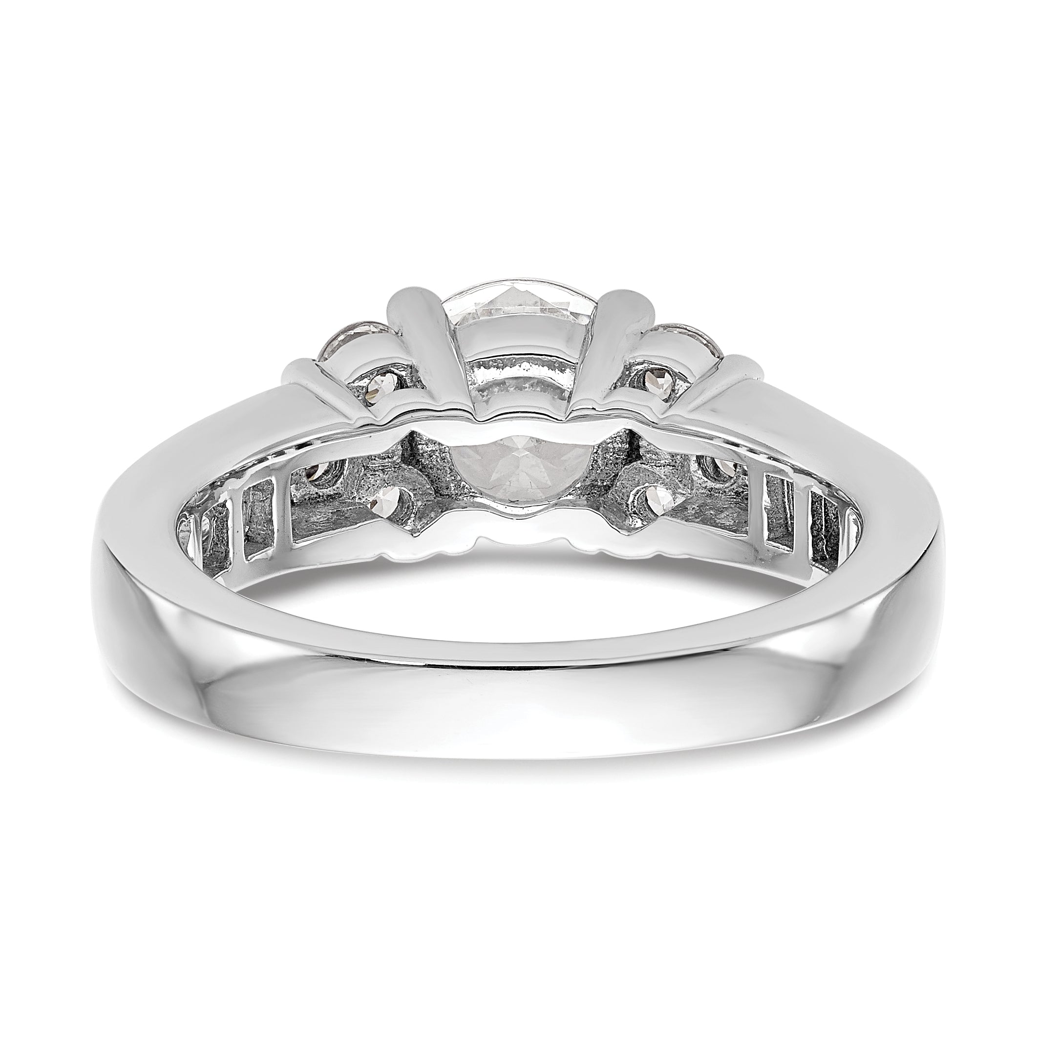 14k White Gold 3/4 carat Lab Grown Diamond VS/SI+ G+ 1 1/4 carat Center Round Semi Mount Channel Set Shared Prong Engagement Ring