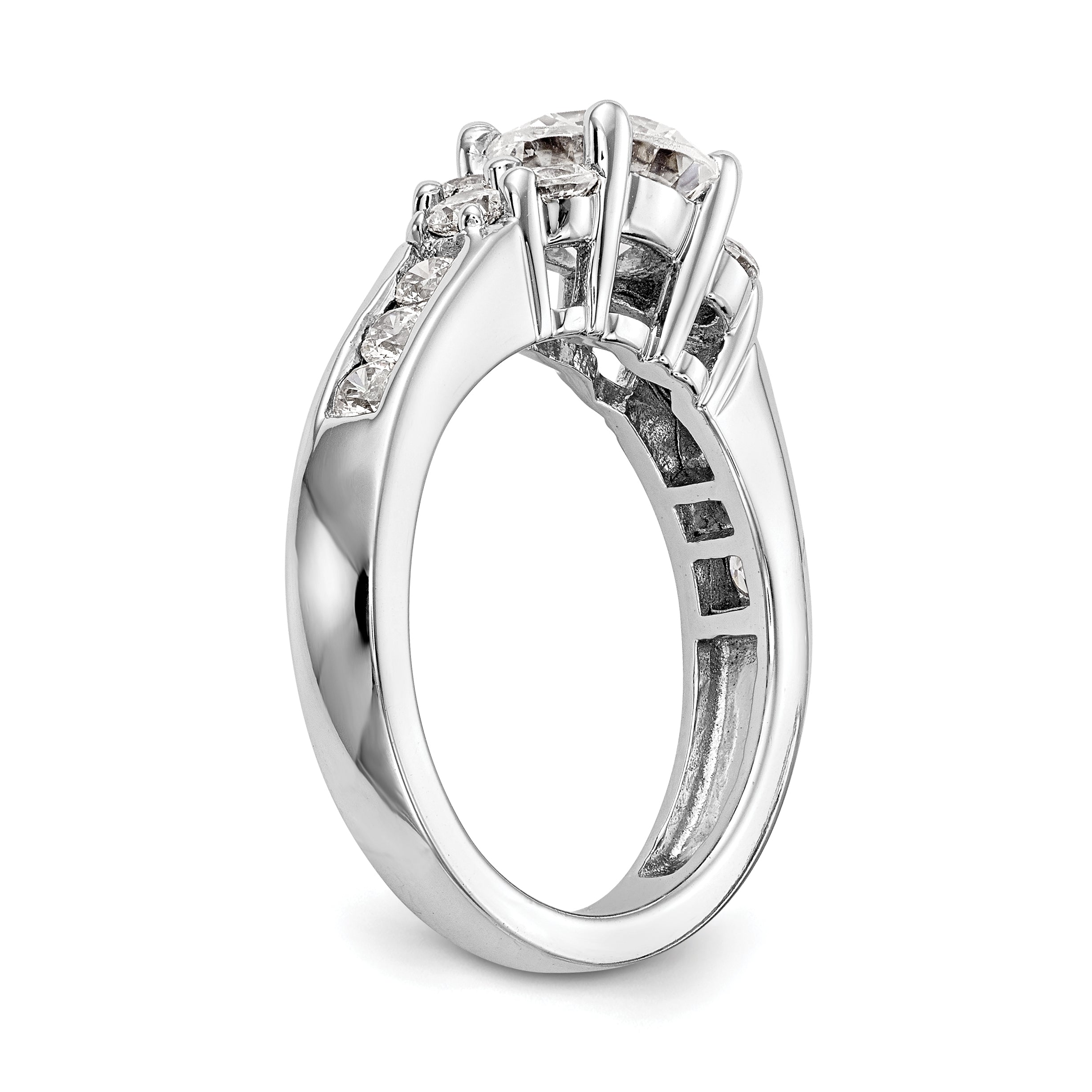 14k White Gold 3/4 carat Lab Grown Diamond VS/SI+ G+ 1 1/4 carat Center Round Semi Mount Channel Set Shared Prong Engagement Ring