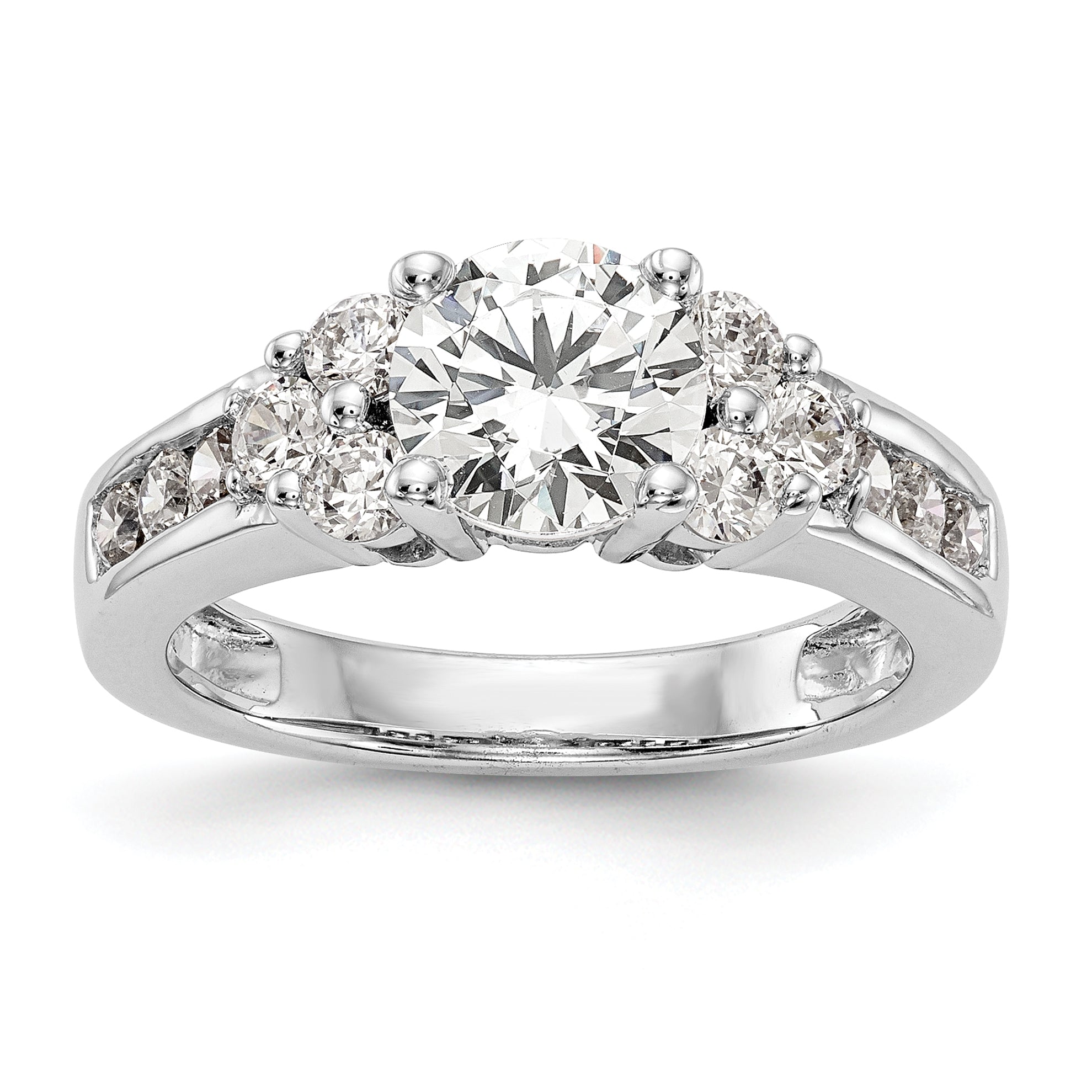 14k White Gold 3/4 carat Lab Grown Diamond VS/SI+ G+ 1 1/4 carat Center Round Semi Mount Channel Set Shared Prong Engagement Ring