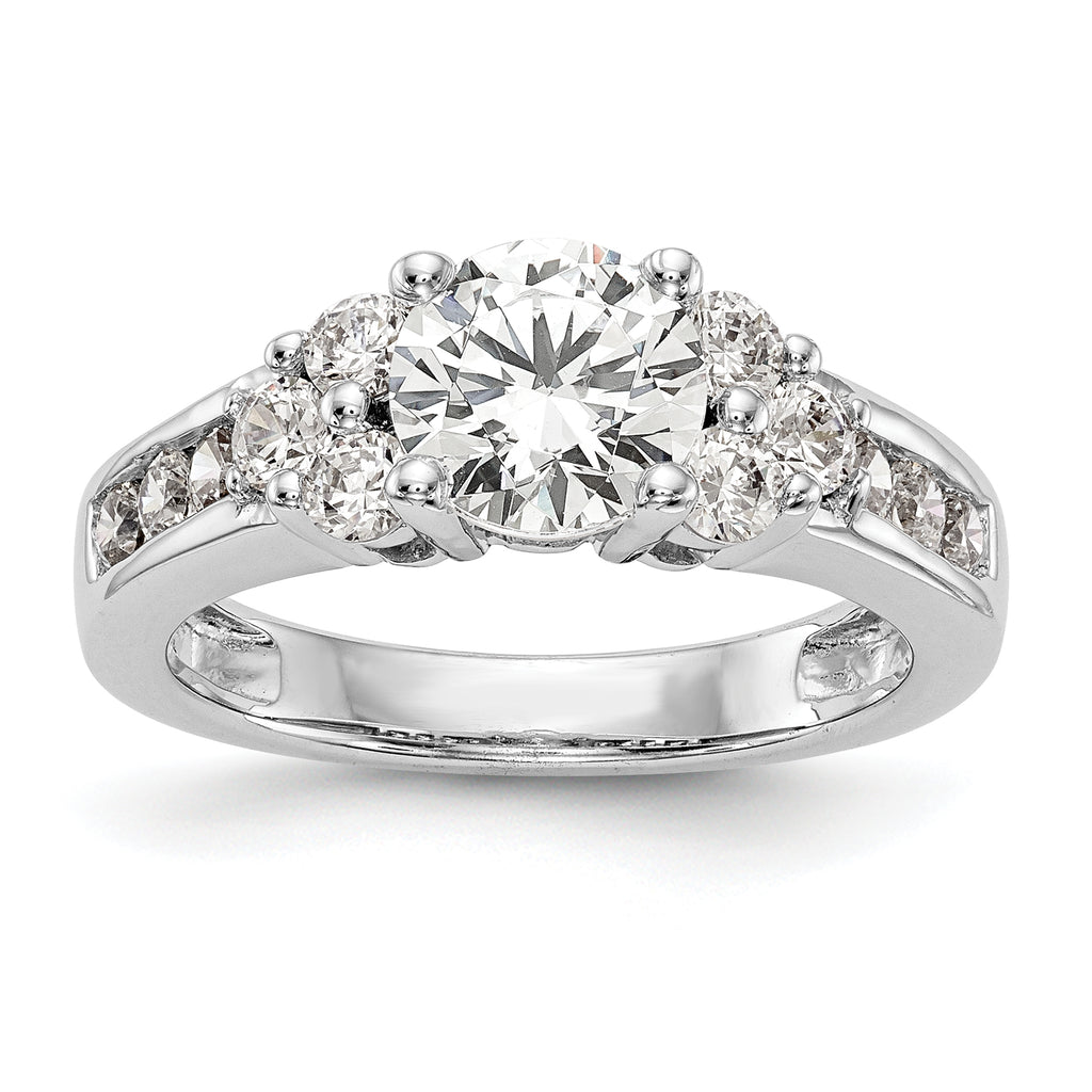 14k White Gold 3/4 carat Lab Grown Diamond VS/SI+ G+ 1 1/4 carat Center Round Semi Mount Channel Set Shared Prong Engagement Ring