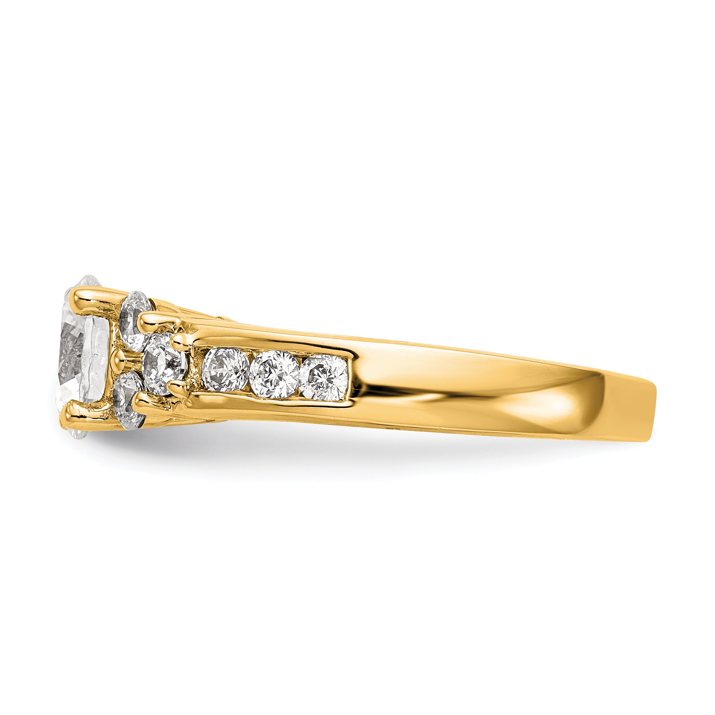 14k 3/4 carat Lab Grown Diamond VS/SI+ G+ 1 1/4 carat Center Round Semi Mount Channel Set Shared Prong Engagement Ring