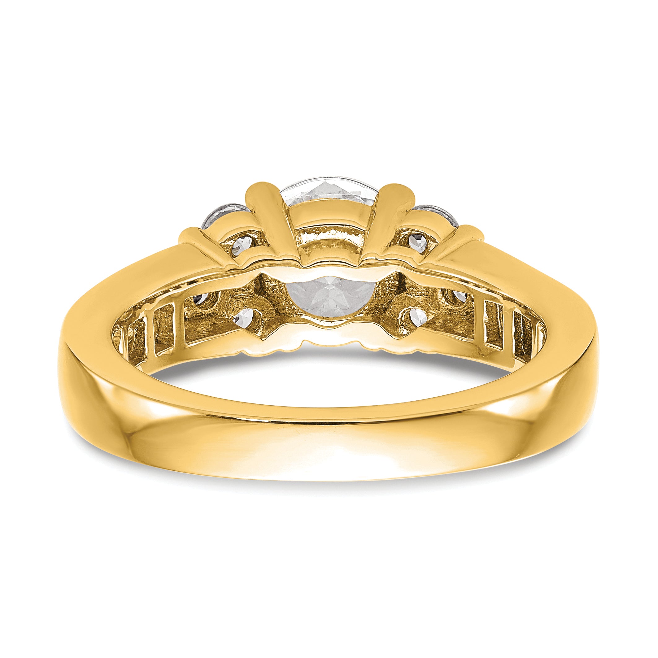 14k 3/4 carat Lab Grown Diamond VS/SI+ G+ 1 1/4 carat Center Round Semi Mount Channel Set Shared Prong Engagement Ring