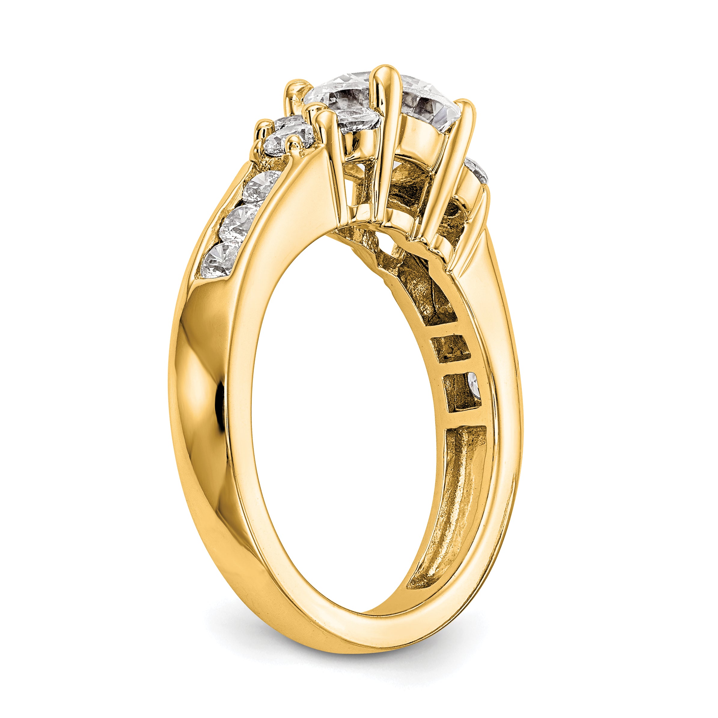 14k 3/4 carat Lab Grown Diamond VS/SI+ G+ 1 1/4 carat Center Round Semi Mount Channel Set Shared Prong Engagement Ring