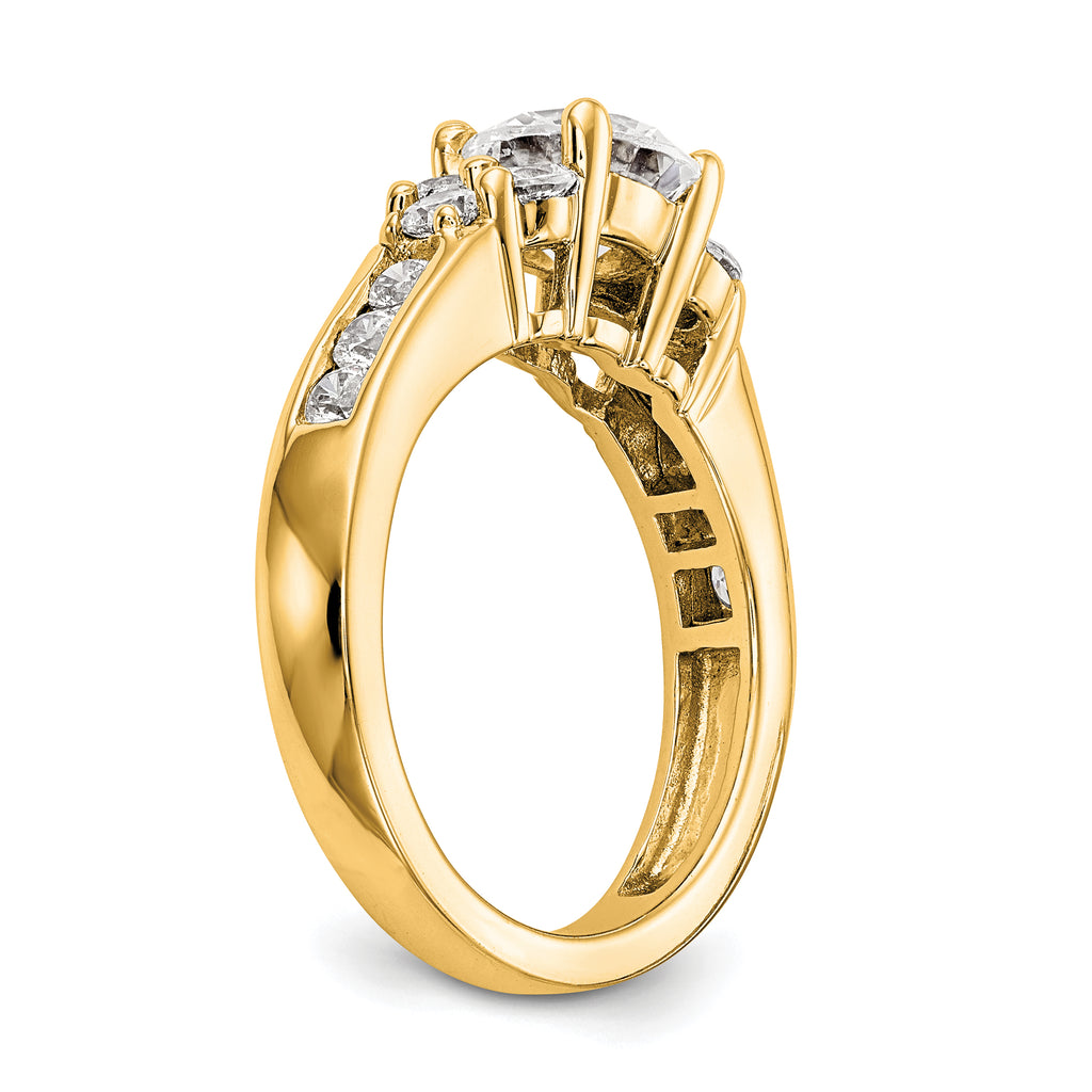 14k 3/4 carat Lab Grown Diamond VS/SI+ G+ 1 1/4 carat Center Round Semi Mount Channel Set Shared Prong Engagement Ring