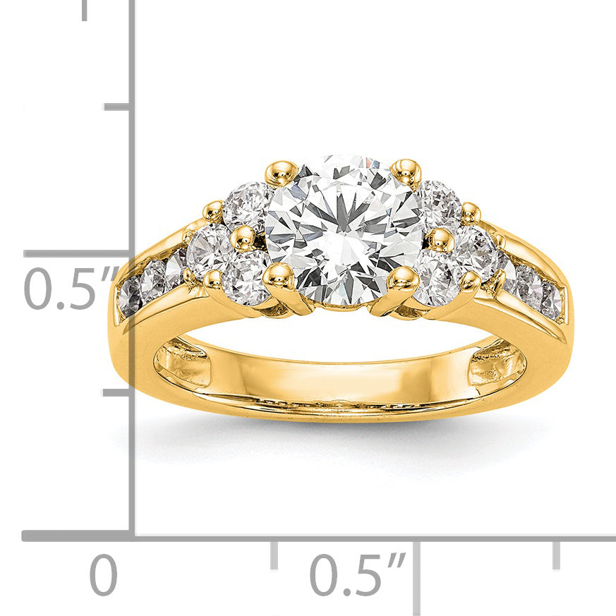 14k 3/4 carat Lab Grown Diamond VS/SI+ G+ 1 1/4 carat Center Round Semi Mount Channel Set Shared Prong Engagement Ring