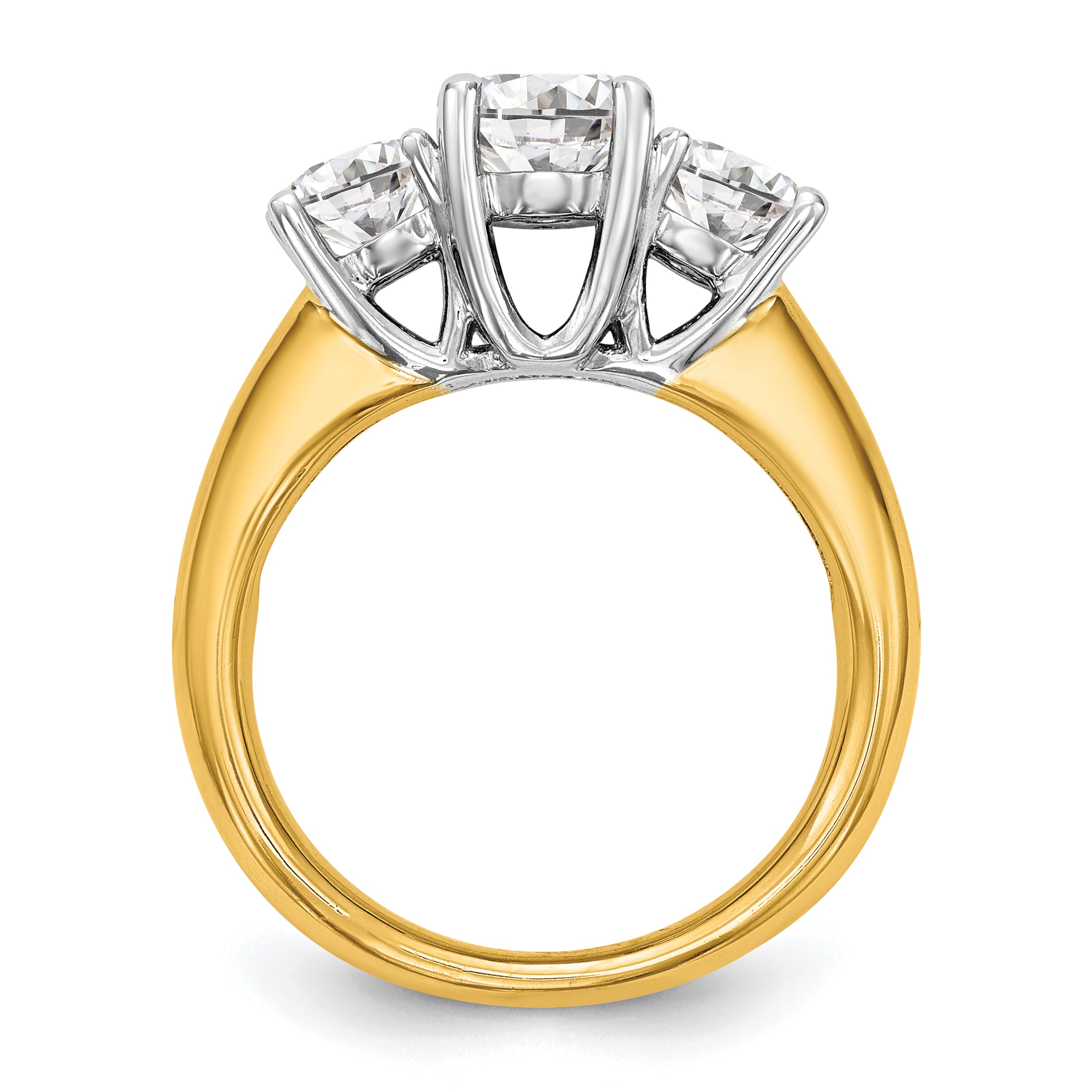 14k Two-tone Three Stone 1 carat Center Round and 1/2 carat Side Stone Engagement Ring Mounting (No Stones Included) Secondary image