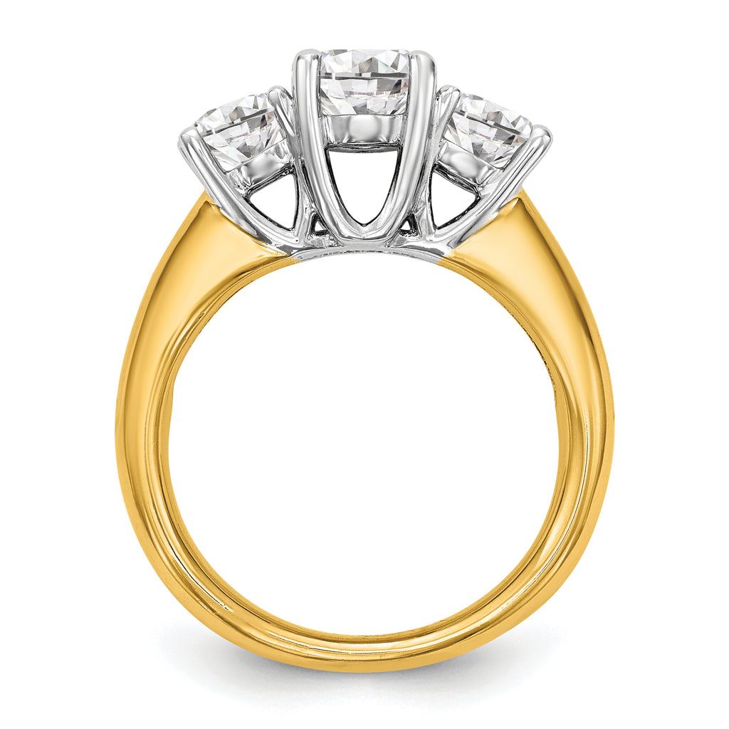 14k Two-tone Three Stone 1 carat Center Round and 1/2 carat Side Stone Engagement Ring Mounting (No Stones Included)