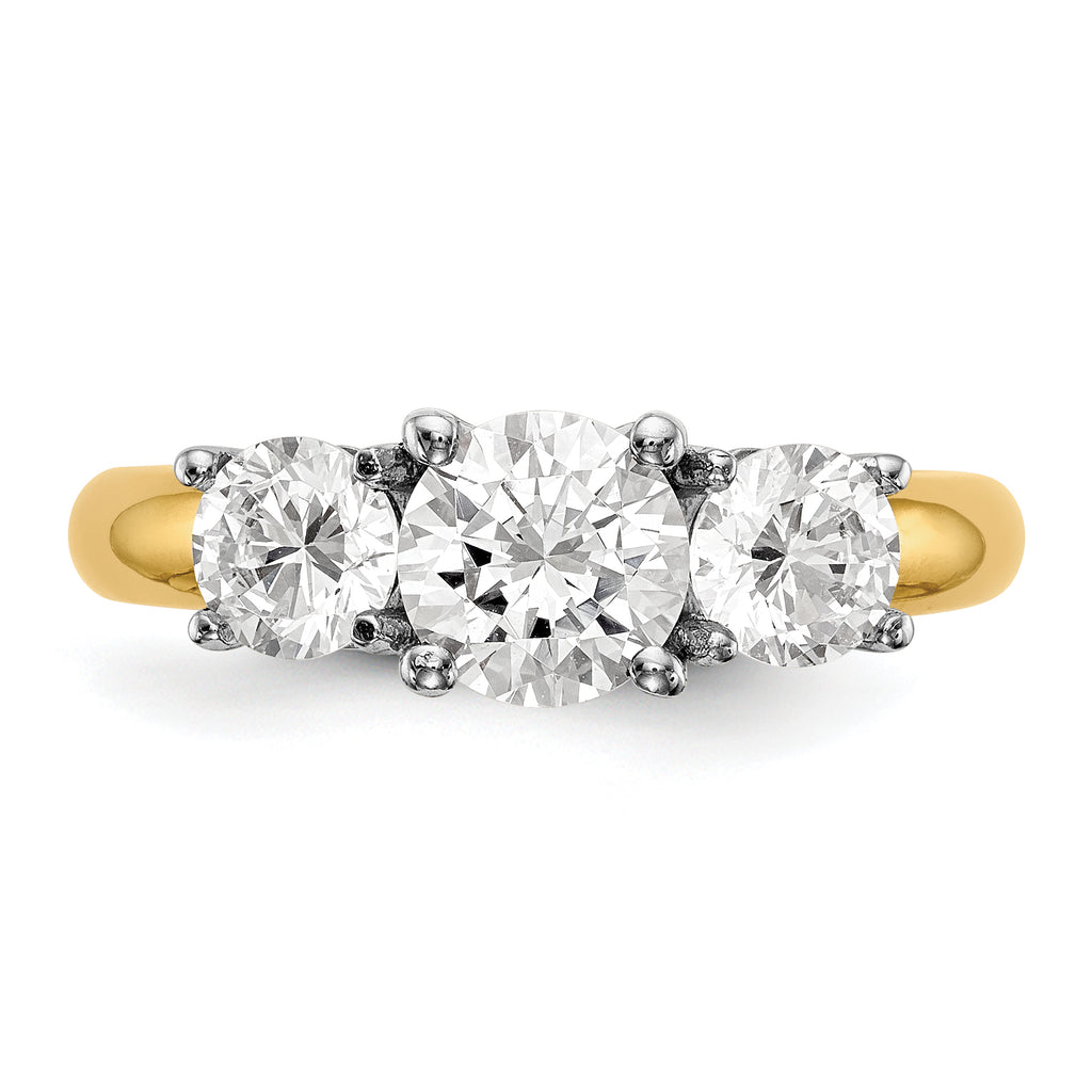 14k Two-tone Three Stone 1 carat Center Round and 1/2 carat Side Stone Engagement Ring Mounting (No Stones Included)