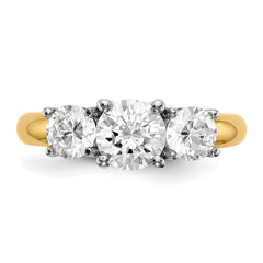 14k Two-tone Three Stone 1 carat Center Round and 1/2 carat Side Stone Engagement Ring Mounting (No Stones Included)