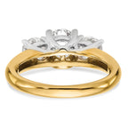 14k Two-tone Three Stone 1 carat Center Round and 1/2 carat Side Stone Engagement Ring Mounting (No Stones Included)