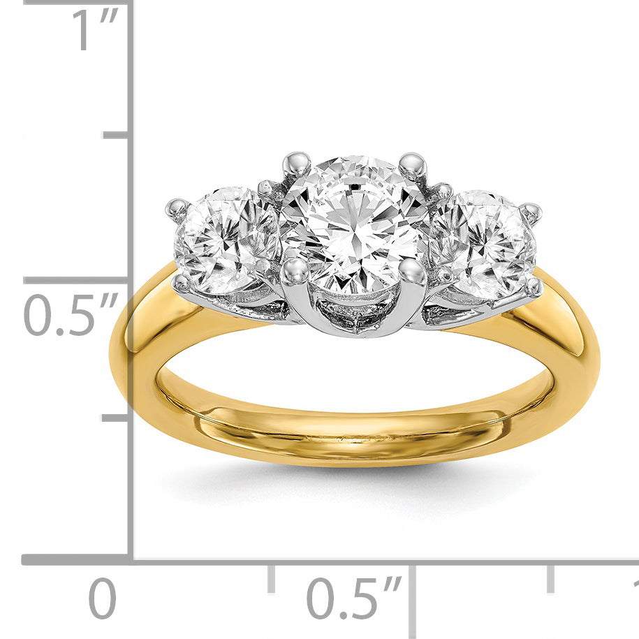 14k Two-tone Three Stone 1 carat Center Round and 1/2 carat Side Stone Engagement Ring Mounting (No Stones Included)