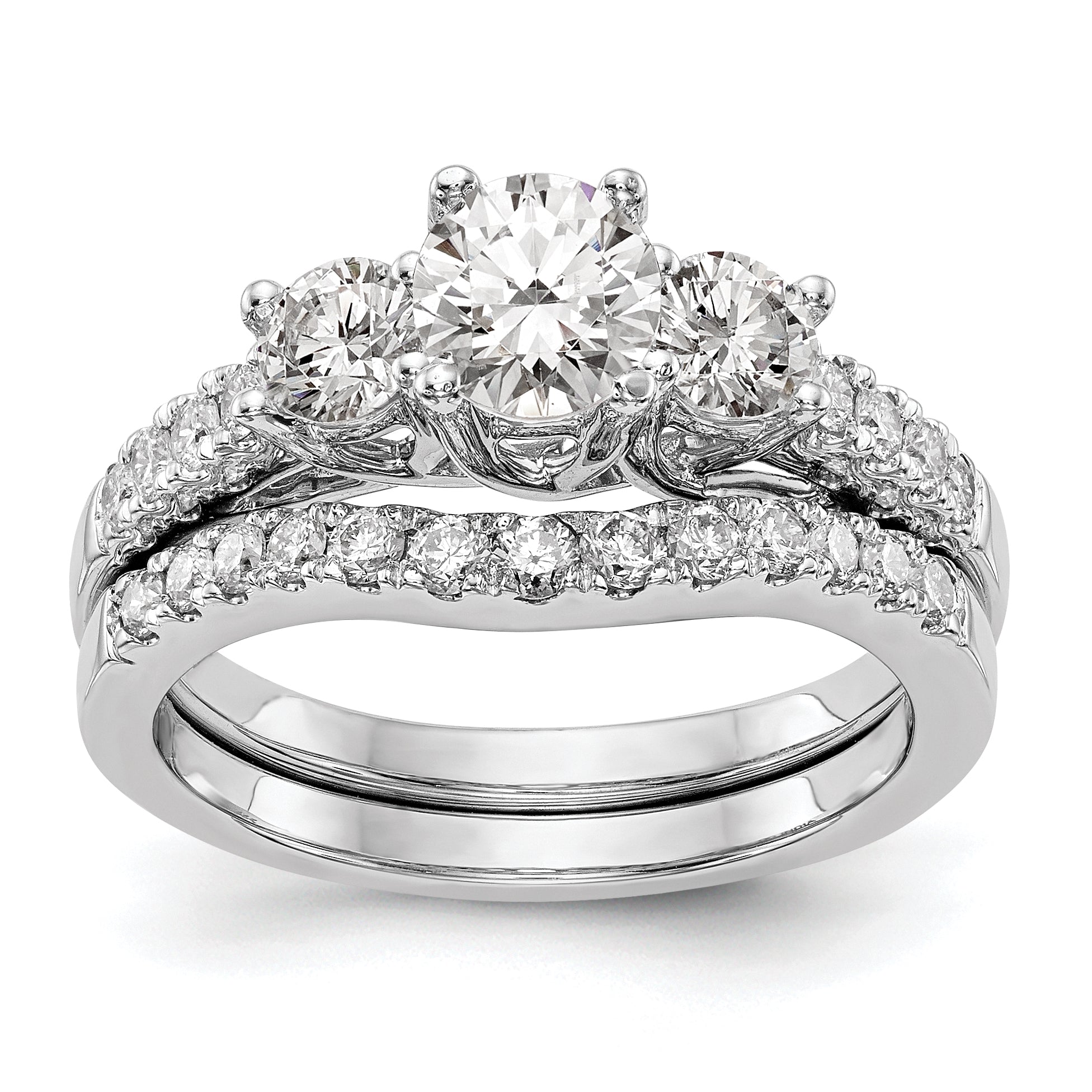 14k White Gold 1 1/5 carat Lab Grown Diamond VS/SI+ G+ Complete Size 9 Three Stone Engagement Ring