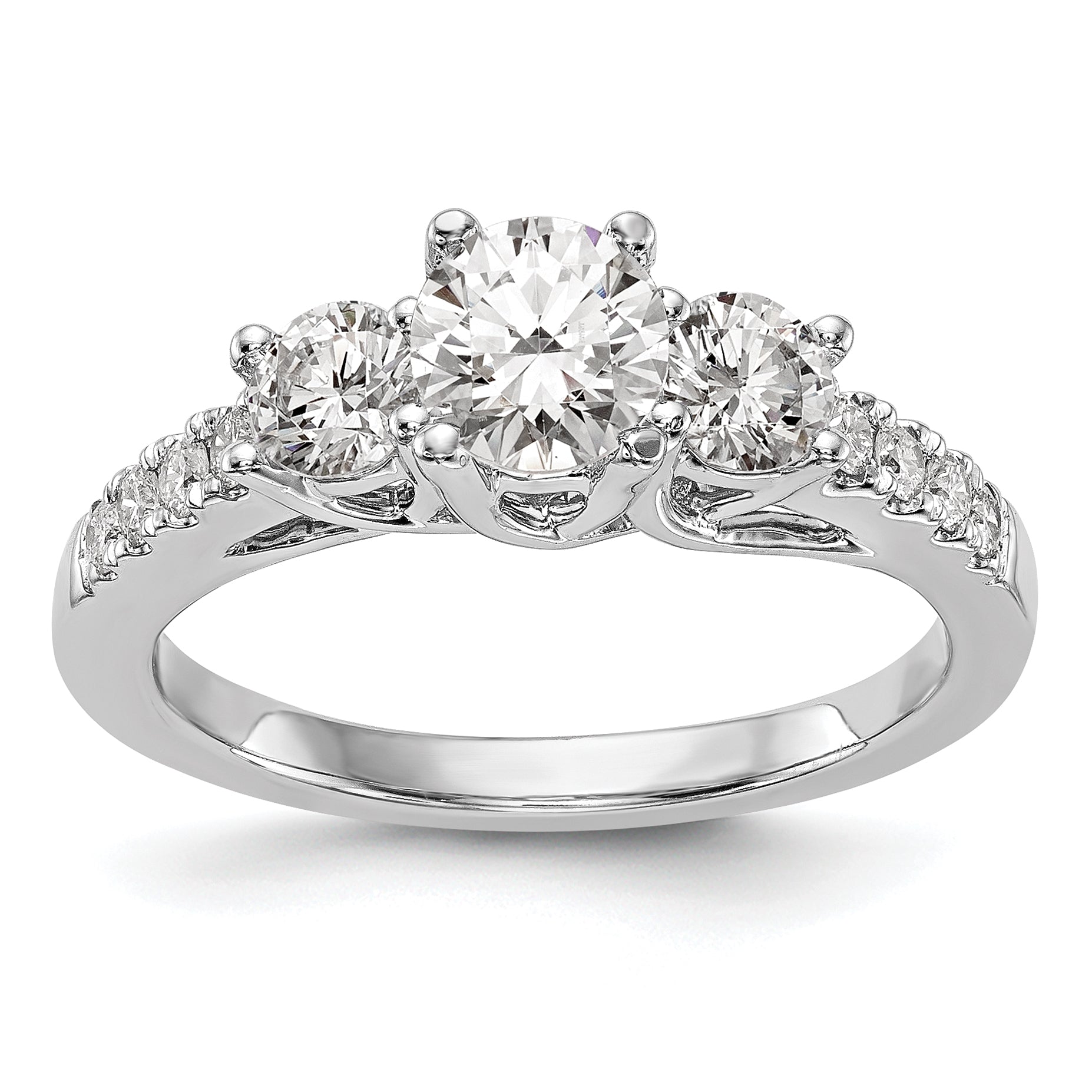 14k White Gold 1 1/5 carat Lab Grown Diamond VS/SI+ G+ Complete Size 9 Three Stone Engagement Ring Main image
