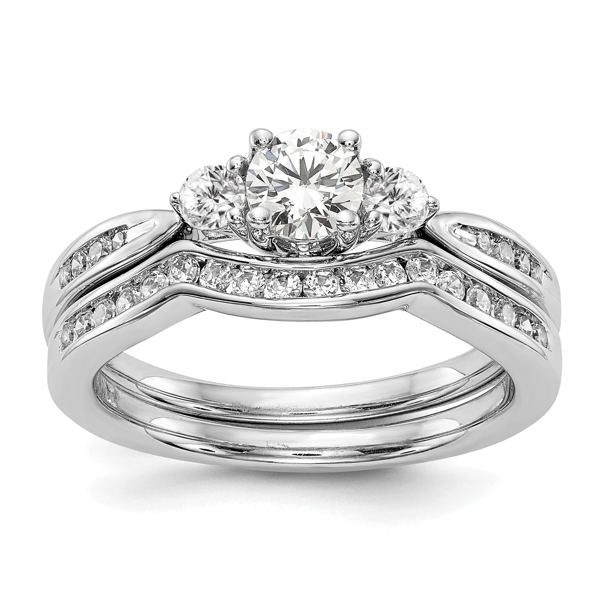 14k White Gold 5/8 carat Lab Grown Diamond VS/SI+ G+ Three Stone Complete Engagement Ring