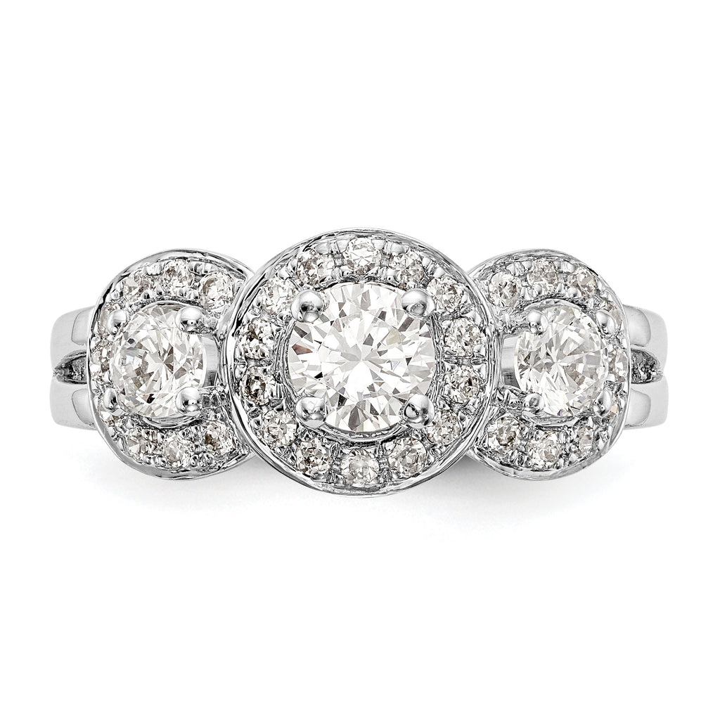 14k White Gold 1 1/3 carat Lab Grown Diamond VS/SI+ G+ Complete Three Stone Engagement Ring