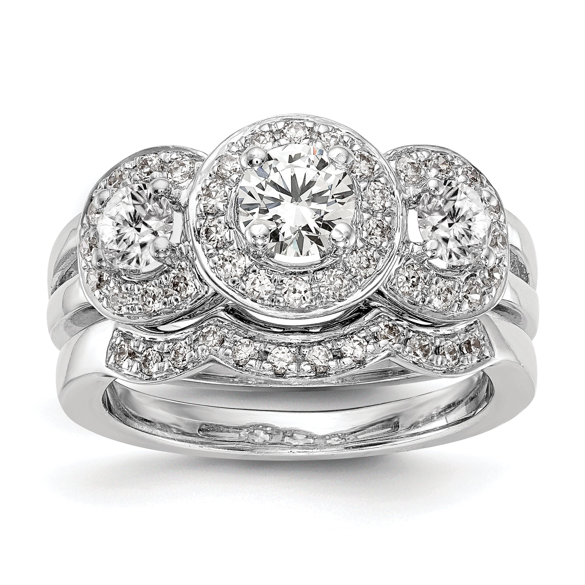 14k White Gold 1 1/3 carat Lab Grown Diamond VS/SI+ G+ Complete Three Stone Engagement Ring